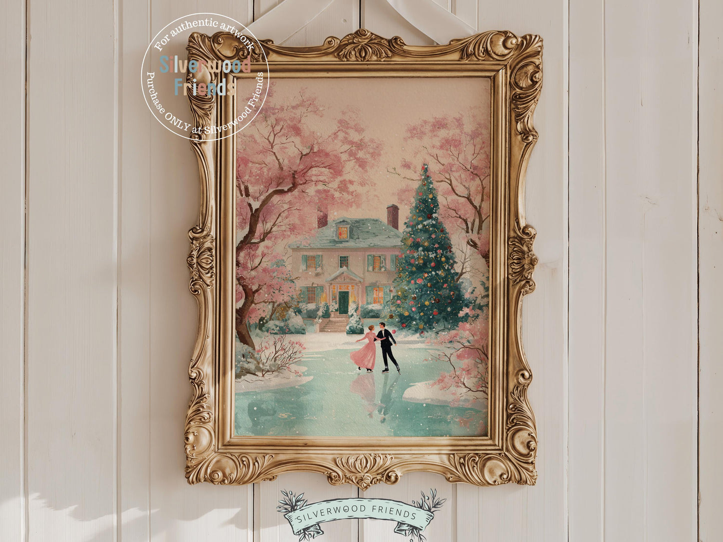 Pastel Ballerina Christmas Print, Pink and Green Christmas Ice Skating Printable Wall Art, Holiday Hosting Nutcracker Decor Digital Print