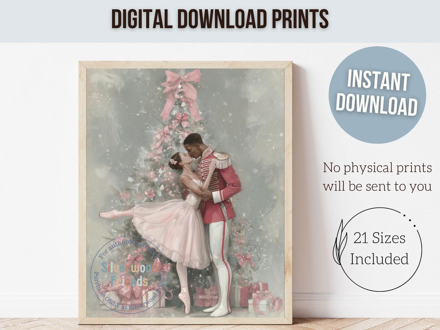 Nutcracker Ballet Christmas Print, African American Nutcracker Ballerina Christmas Printable Wall Art, Black People Christmas Digital Print