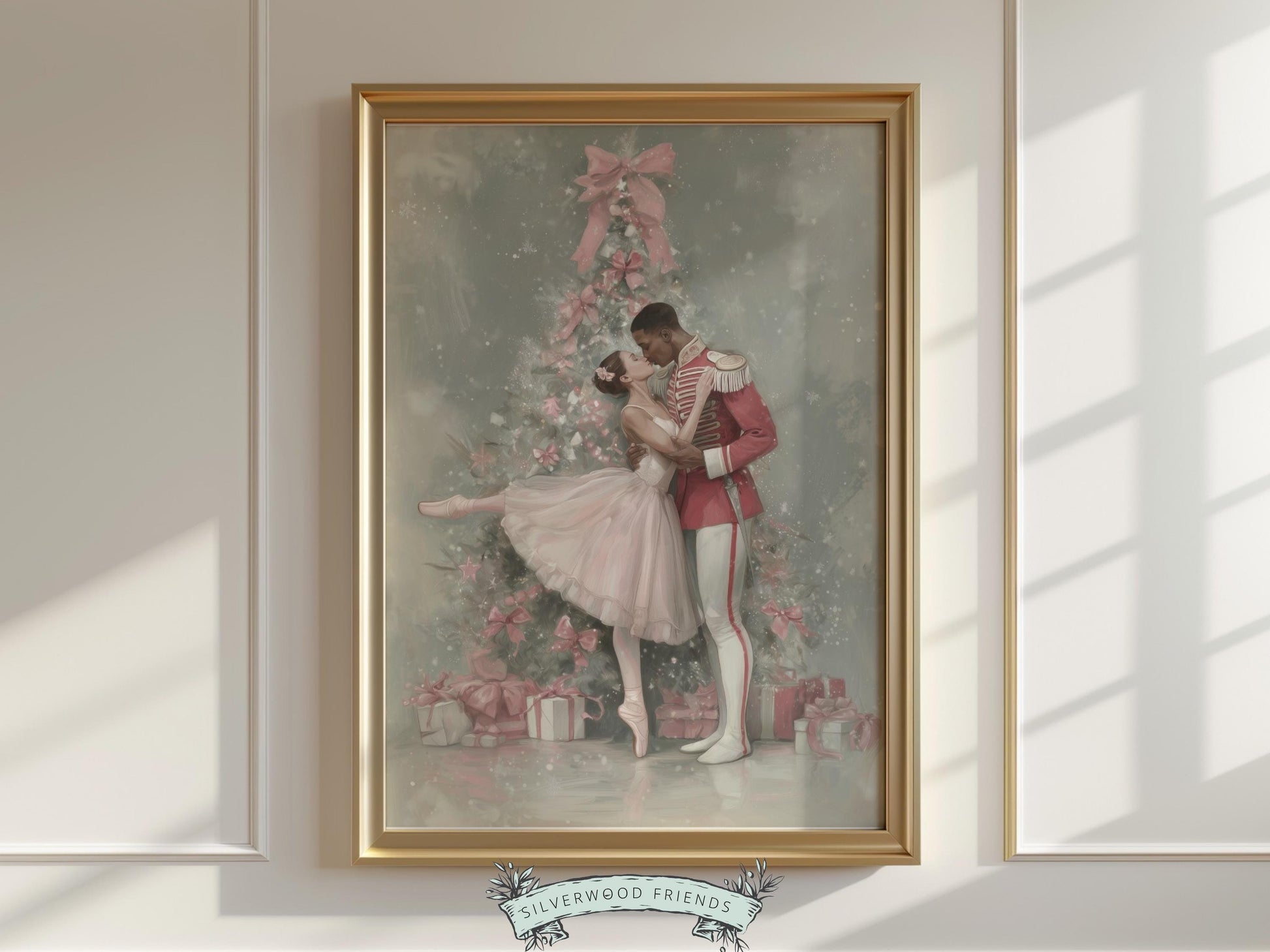 Nutcracker Ballet Christmas Print, African American Nutcracker Ballerina Christmas Printable Wall Art, Black People Christmas Digital Print