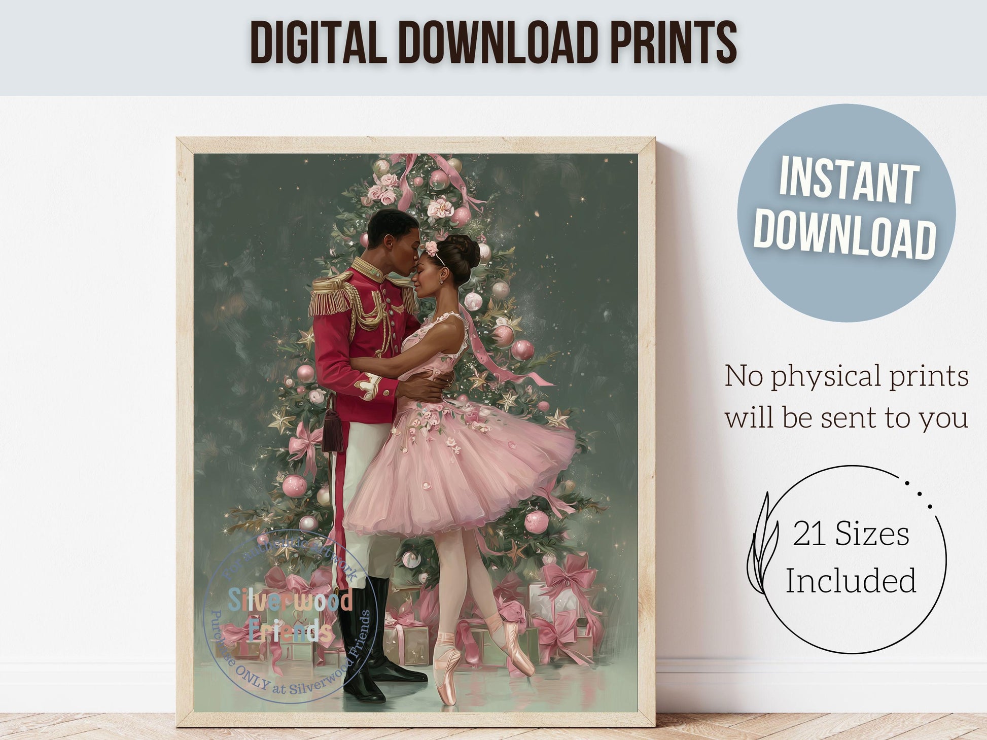 Nutcracker Ballet Christmas Print, African American Christmas Printable Wall Art, Black People Christmas Wall Decor Digital Print