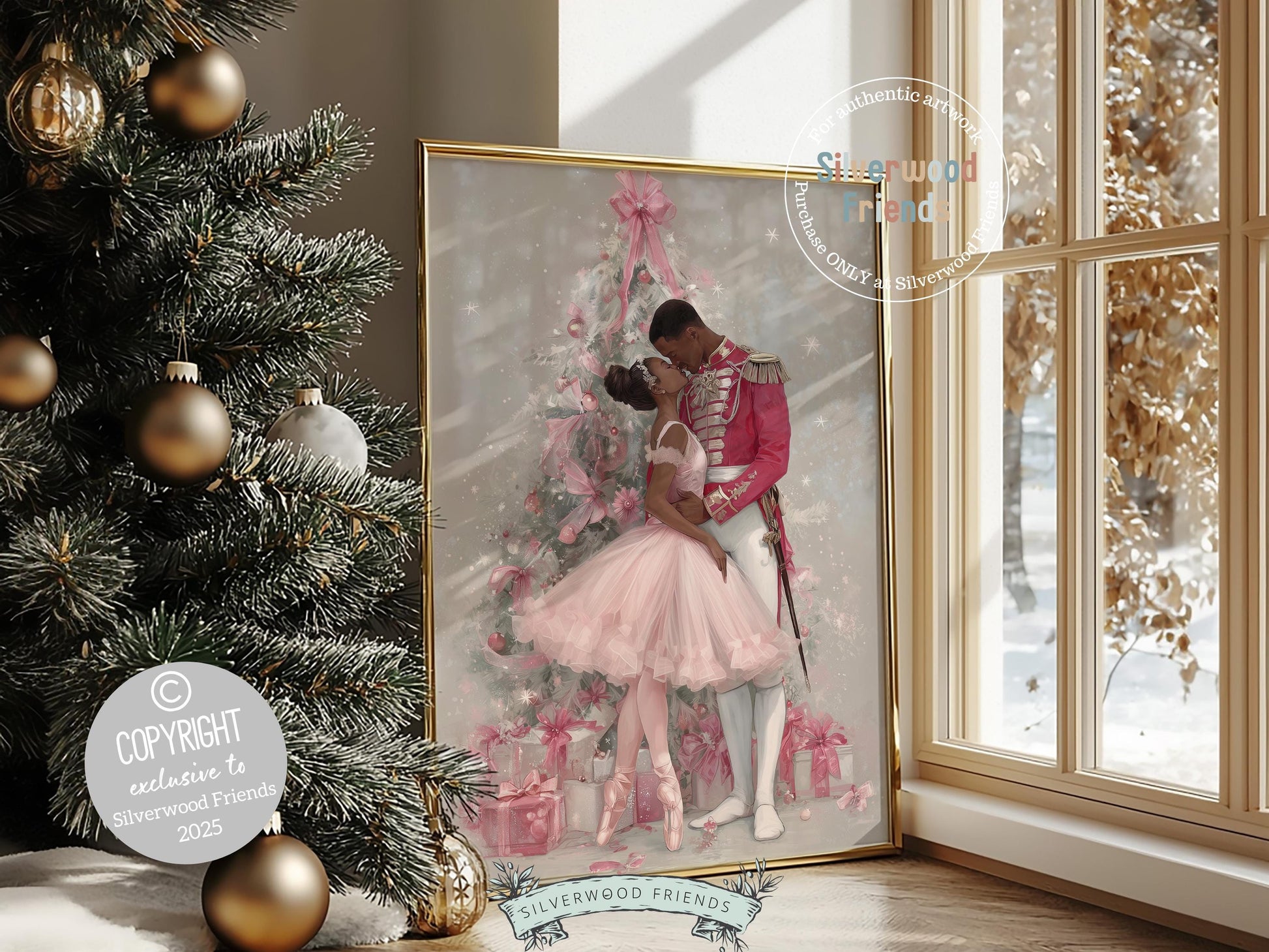 African American Nutcracker Ballet Christmas Print, Black Ballerina and Nutcracker Christmas Printable Wall Art, Digital Download