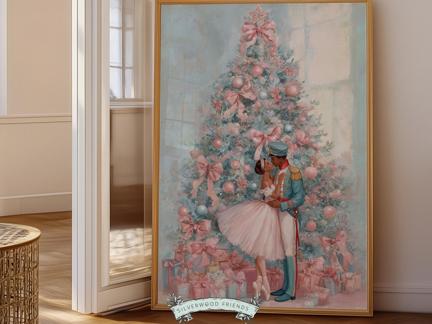 African American Nutcracker Ballet Christmas Print, Black Ballerina and Nutcracker Pastel Christmas Printable Wall Art, Digital Download