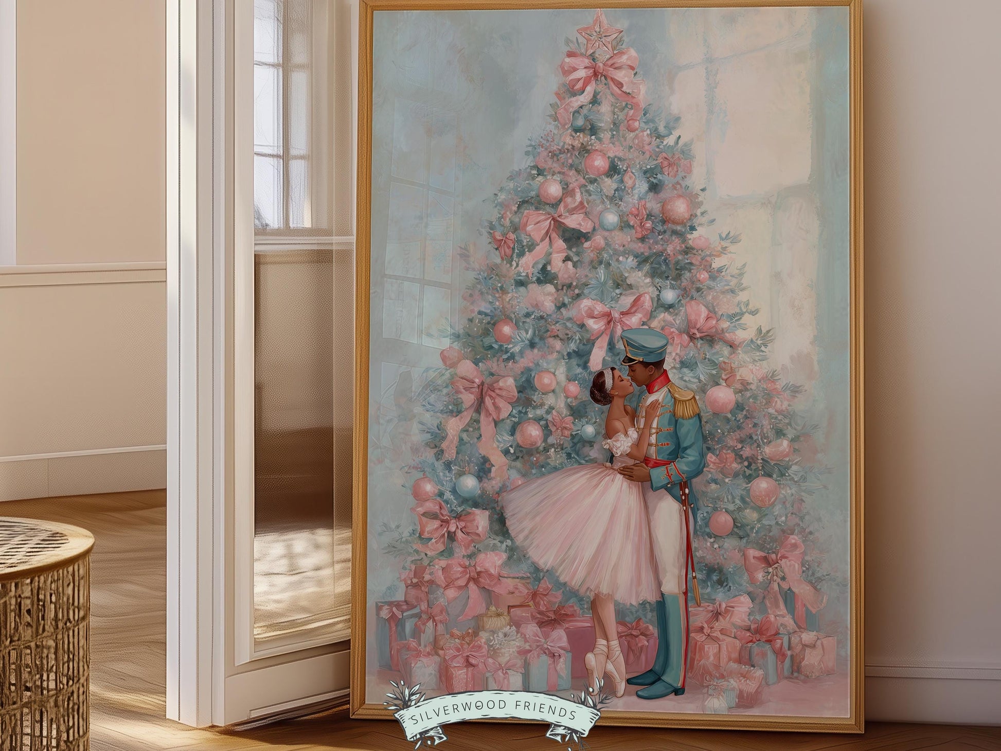 African American Nutcracker Ballet Christmas Print, Black Ballerina and Nutcracker Pastel Christmas Printable Wall Art, Digital Download