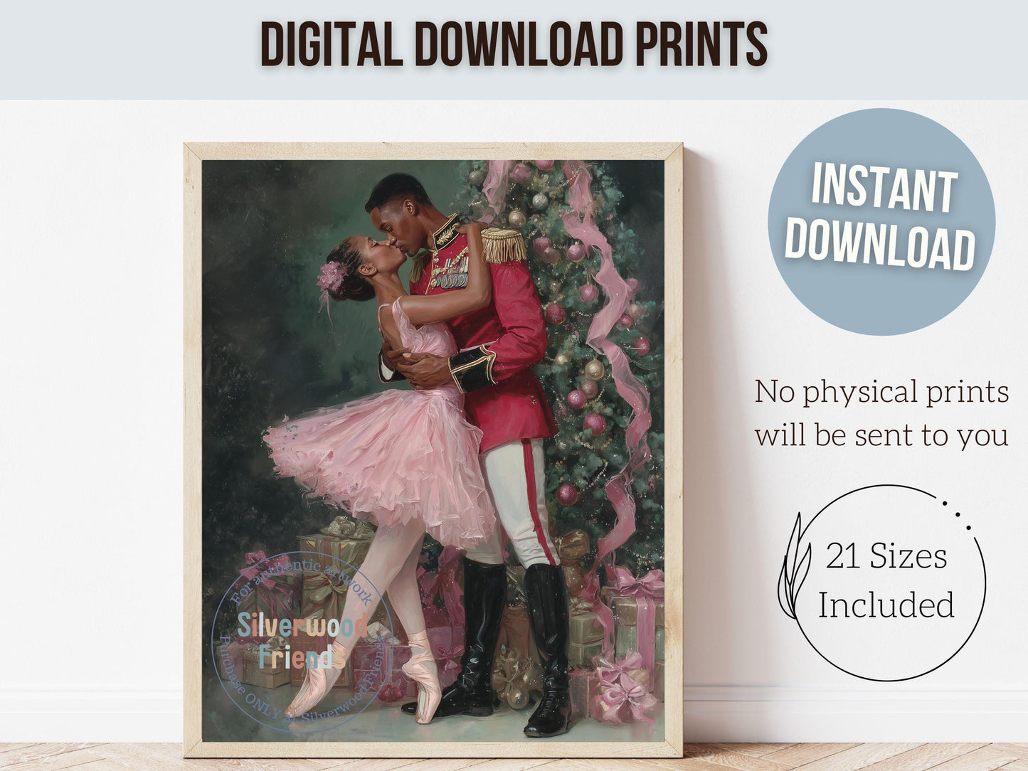 African American Nutcracker Ballet Christmas Print, Black Ballerina and Nutcracker Christmas Printable Wall Art Digital Download