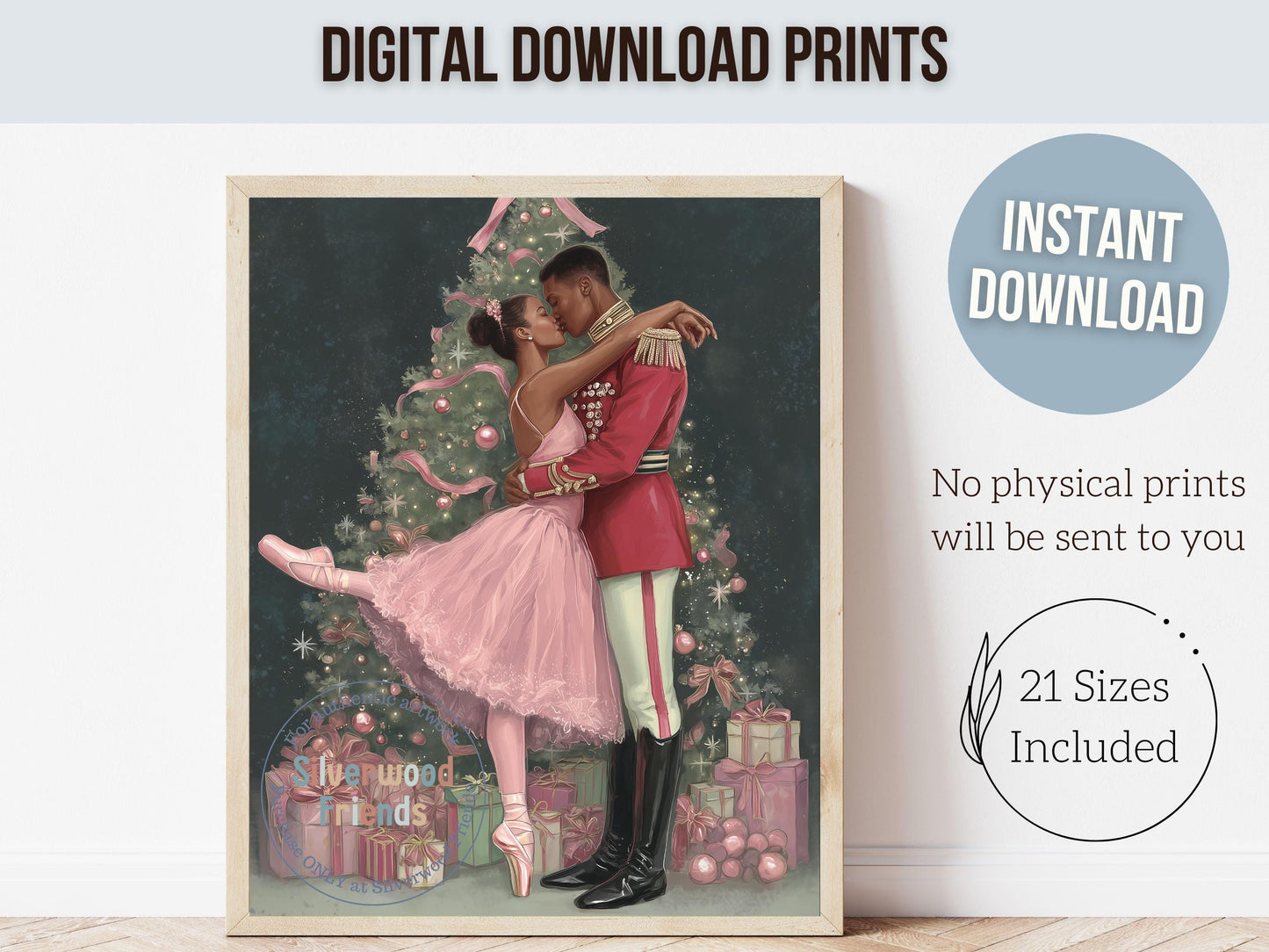 African American Nutcracker Ballet Christmas Print, Black Ballerina and Nutcracker Christmas Printable Wall Art Digital Download