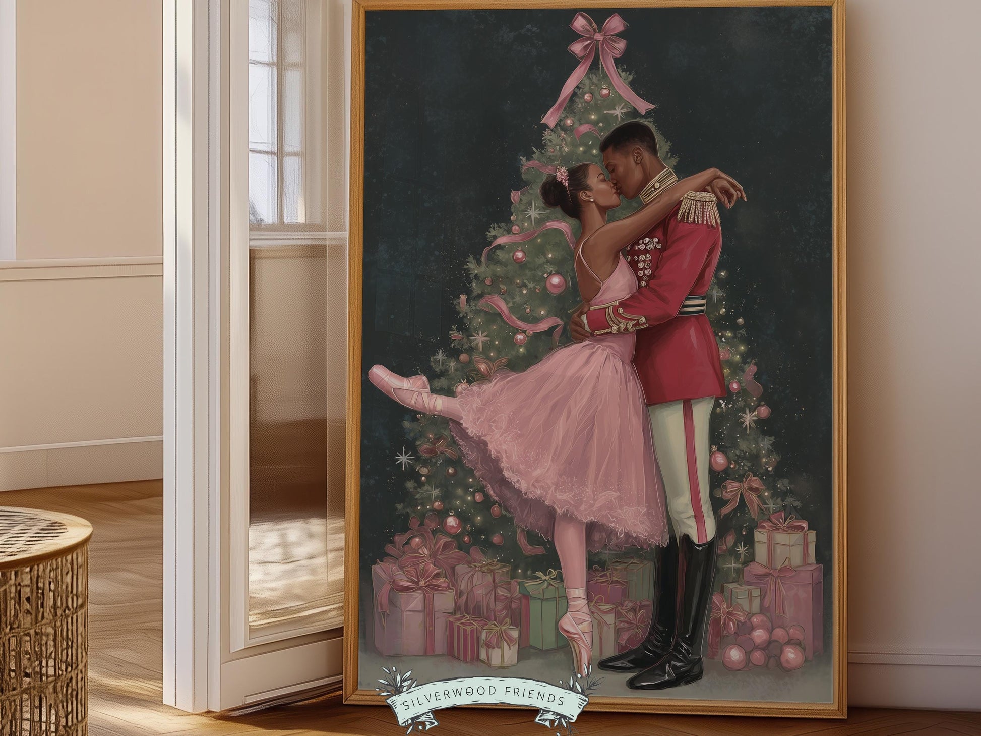 African American Nutcracker Ballet Christmas Print, Black Ballerina and Nutcracker Christmas Printable Wall Art Digital Download