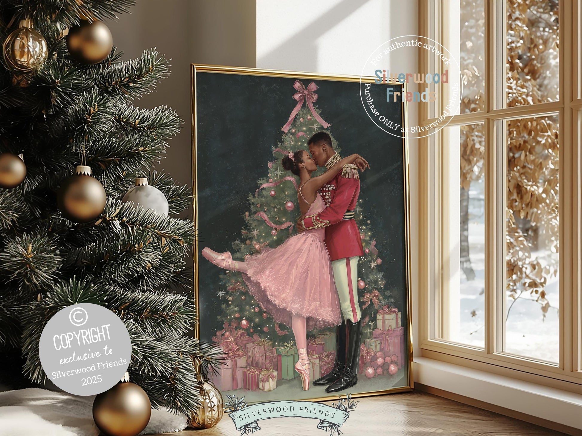 African American Nutcracker Ballet Christmas Print, Black Ballerina and Nutcracker Christmas Printable Wall Art Digital Download