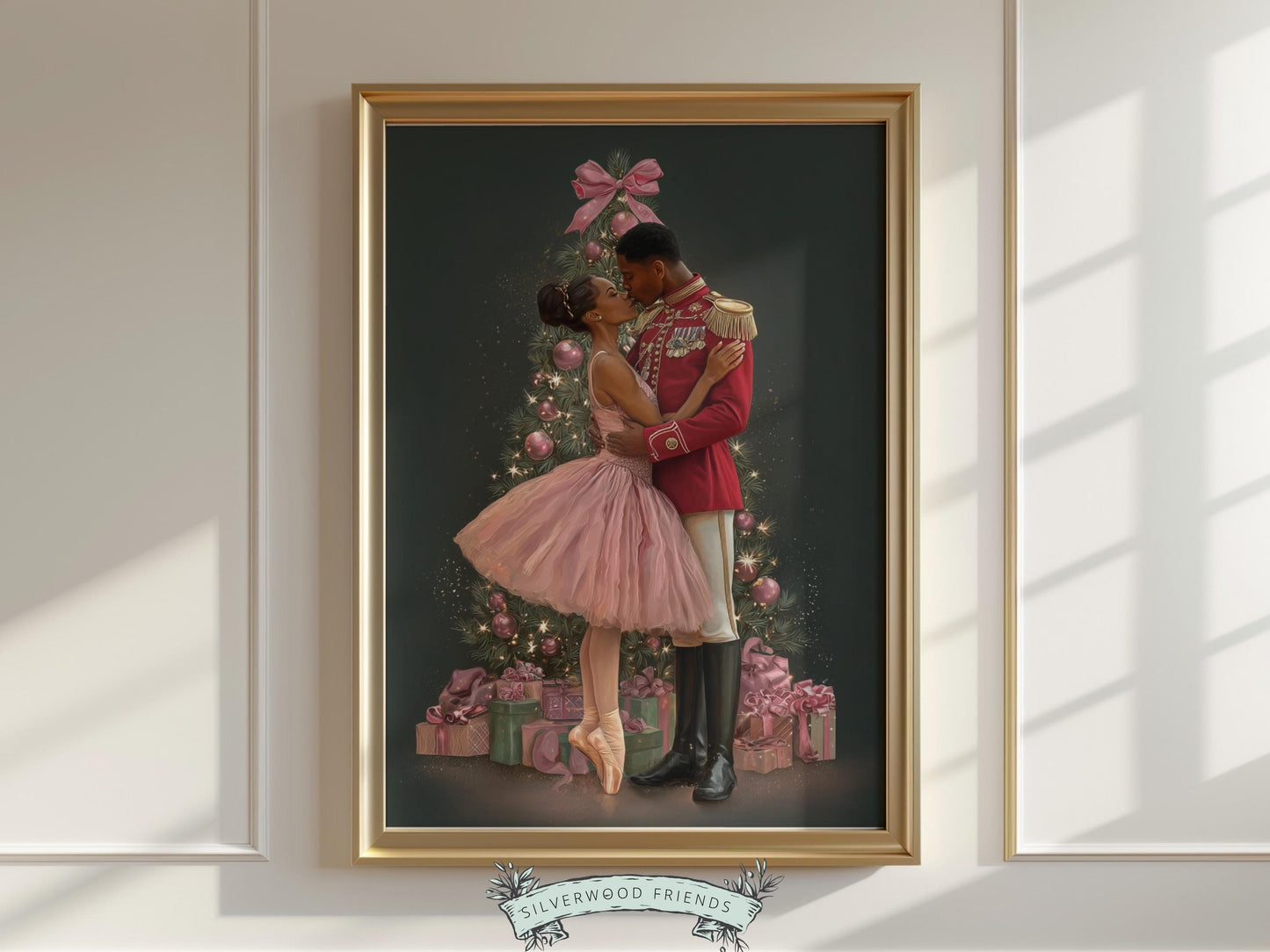 African American Nutcracker Ballet Christmas Print, Black Ballerina and Nutcracker Christmas Printable Wall Art Digital Download