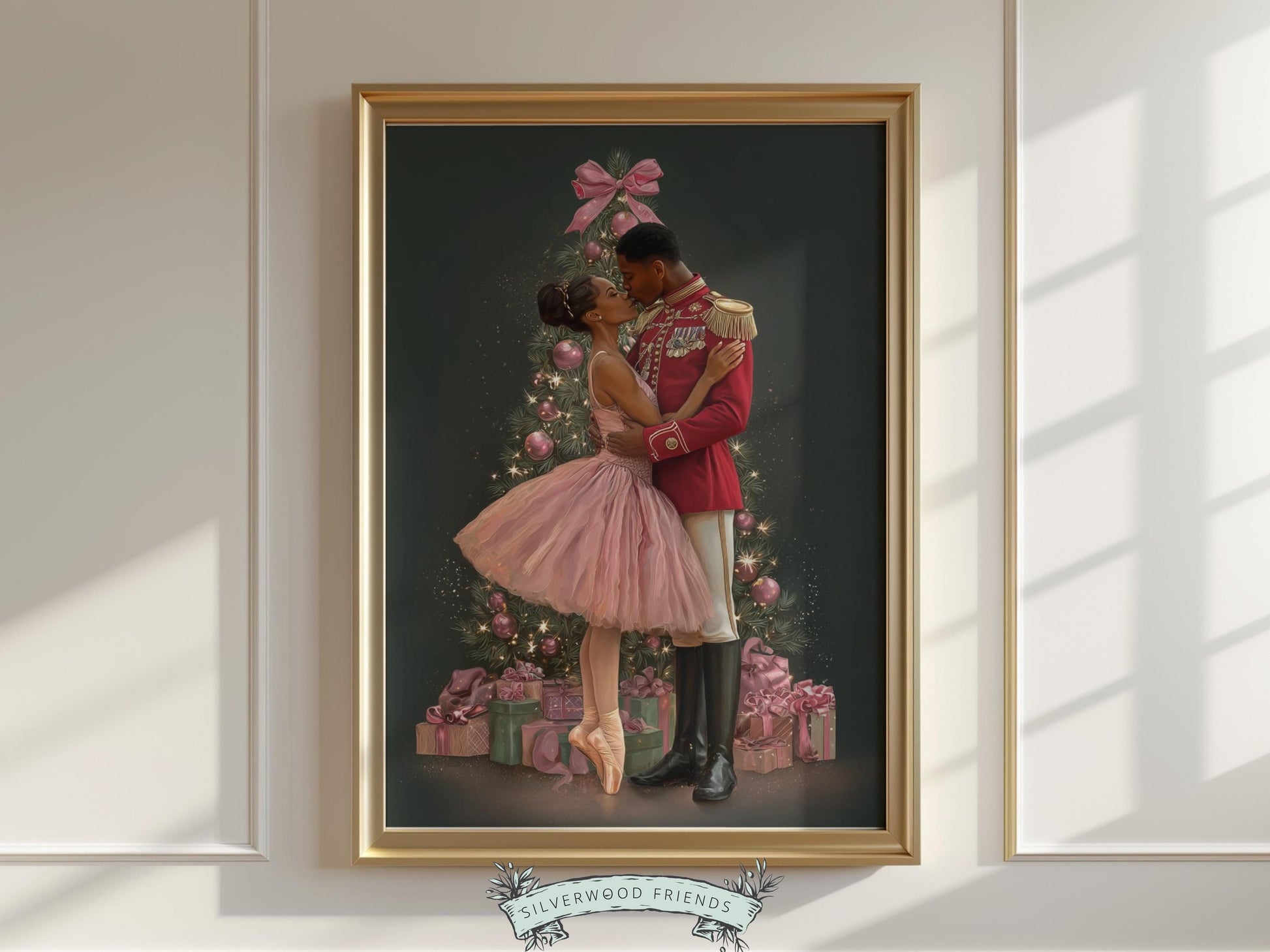 African American Nutcracker Ballet Christmas Print, Black Ballerina and Nutcracker Christmas Printable Wall Art Digital Download