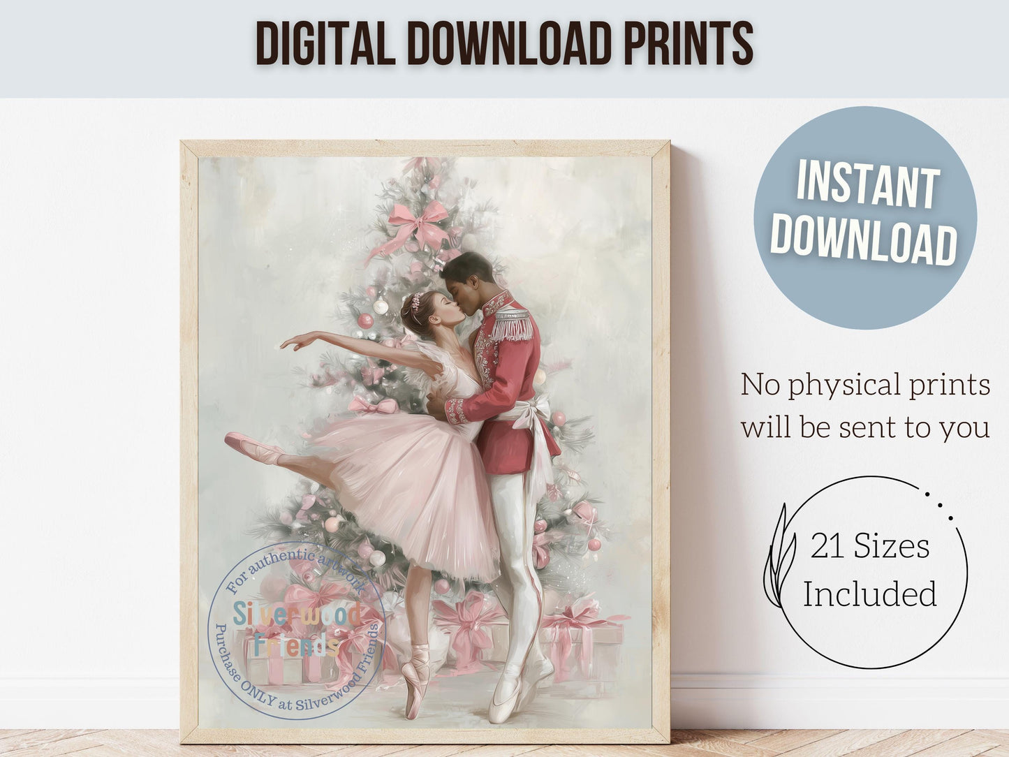 Nutcracker Ballet Christmas Print, Ballerina and Nutcracker Christmas Printable Wall Art Digital Download