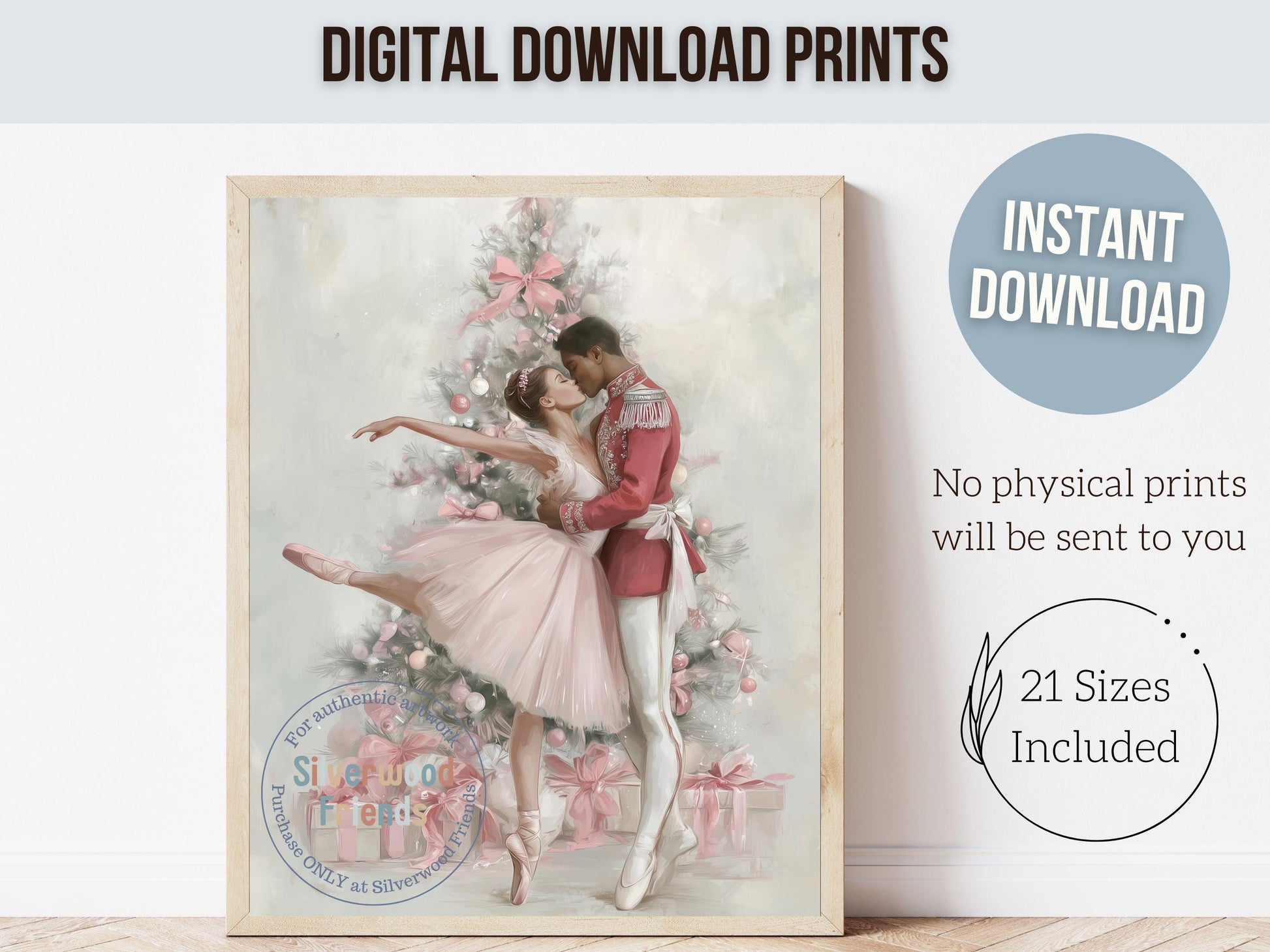Nutcracker Ballet Christmas Print, Ballerina and Nutcracker Christmas Printable Wall Art Digital Download