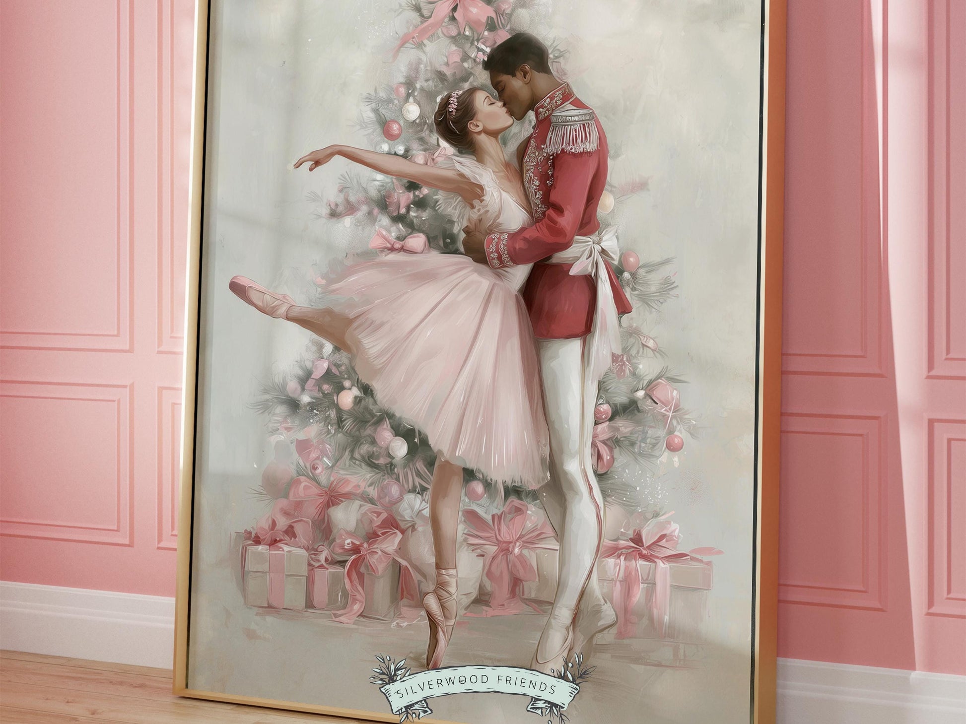 Nutcracker Ballet Christmas Print, Ballerina and Nutcracker Christmas Printable Wall Art Digital Download