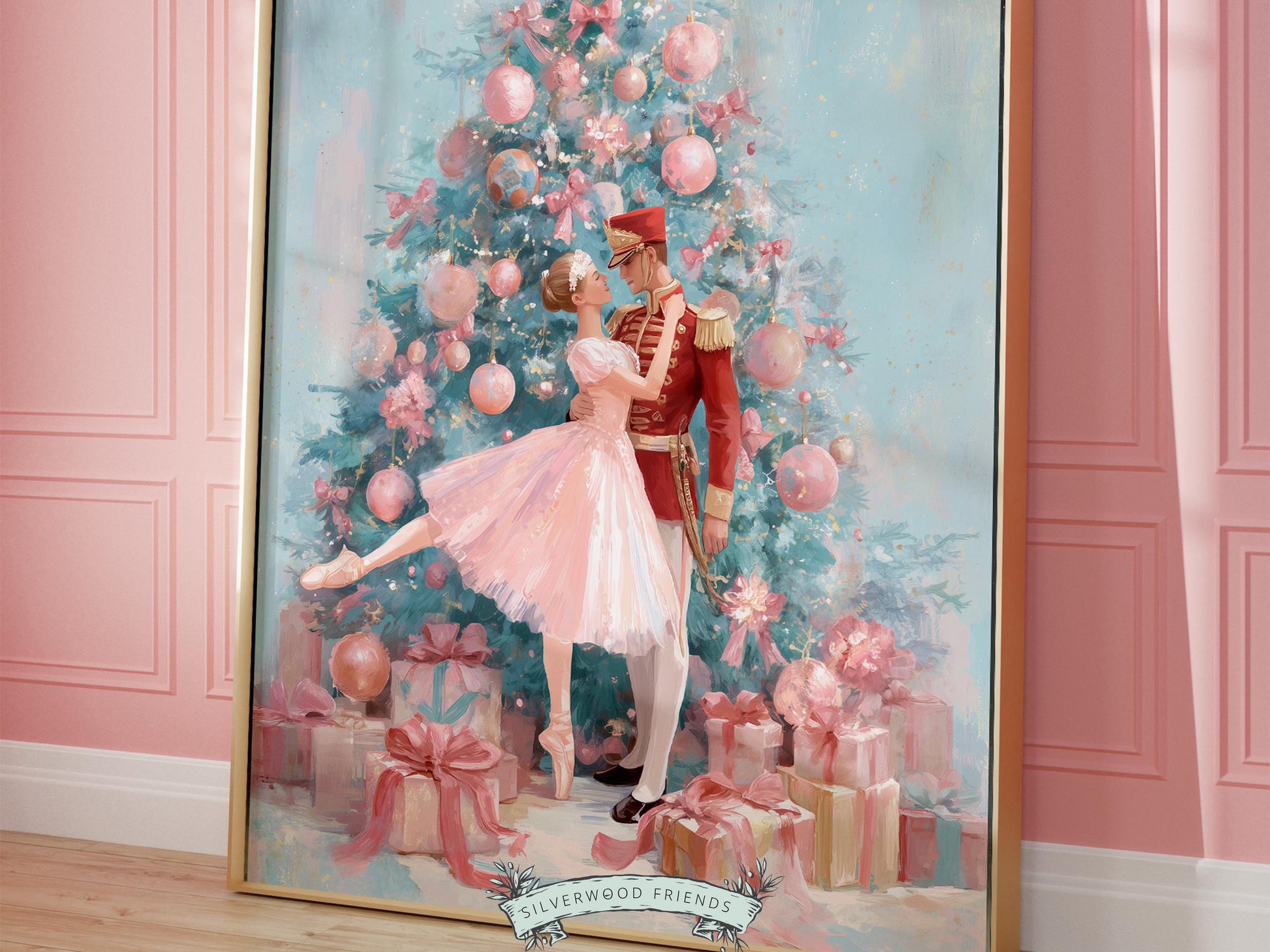 Nutcracker Ballet Christmas Print, Ballerina Christmas Printable Wall Art, Festive Christmas Holiday Decor, Vintage Christmas Digital Print