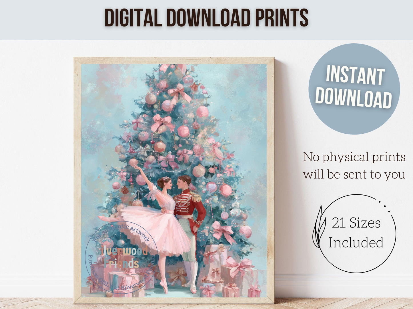Nutcracker Ballet Christmas Print, Ballerina Christmas Printable Wall Art, Festive Christmas Holiday Decor, Vintage Christmas Digital Print
