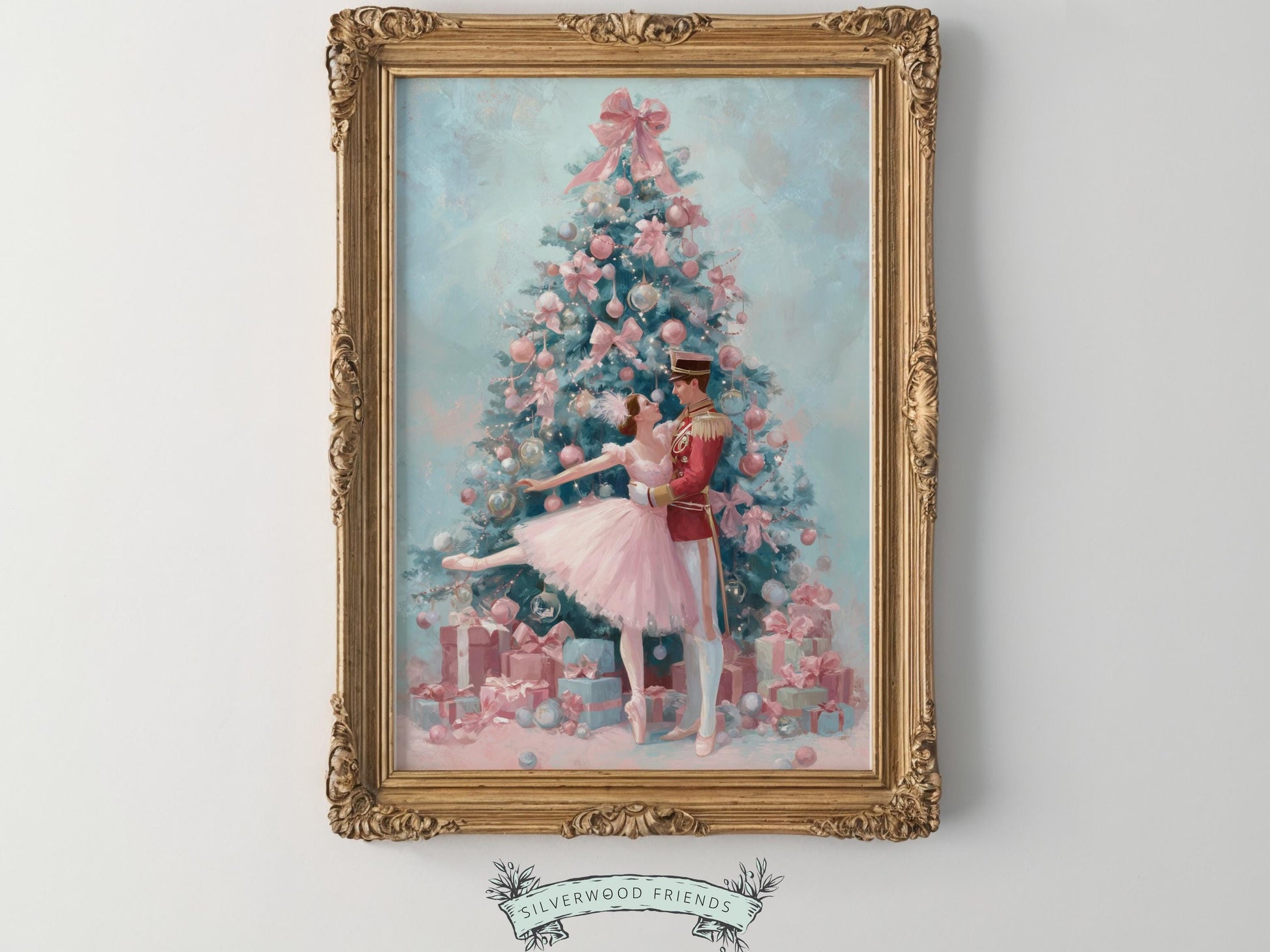 Nutcracker Ballet Christmas Print, Ballerina Christmas Printable Wall Art, Festive Christmas Holiday Decor, Vintage Christmas Digital Print