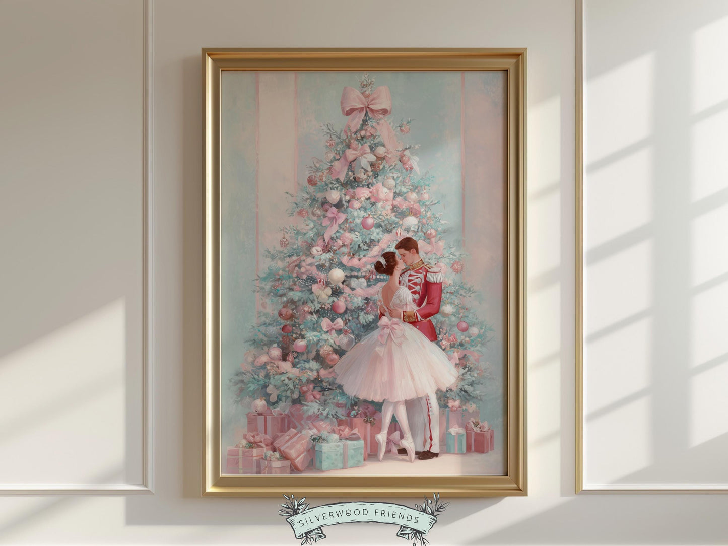 Nutcracker Ballet Christmas Print, Ballerina Christmas Printable Wall Art Poster, Festive Vintage Holiday Decor, Digital Download
