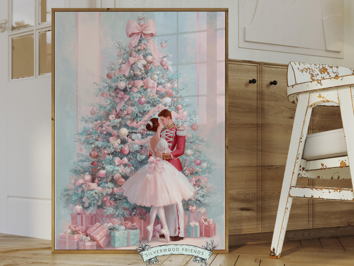 Nutcracker Ballet Christmas Print, Ballerina Christmas Printable Wall Art Poster, Festive Vintage Holiday Decor, Digital Download