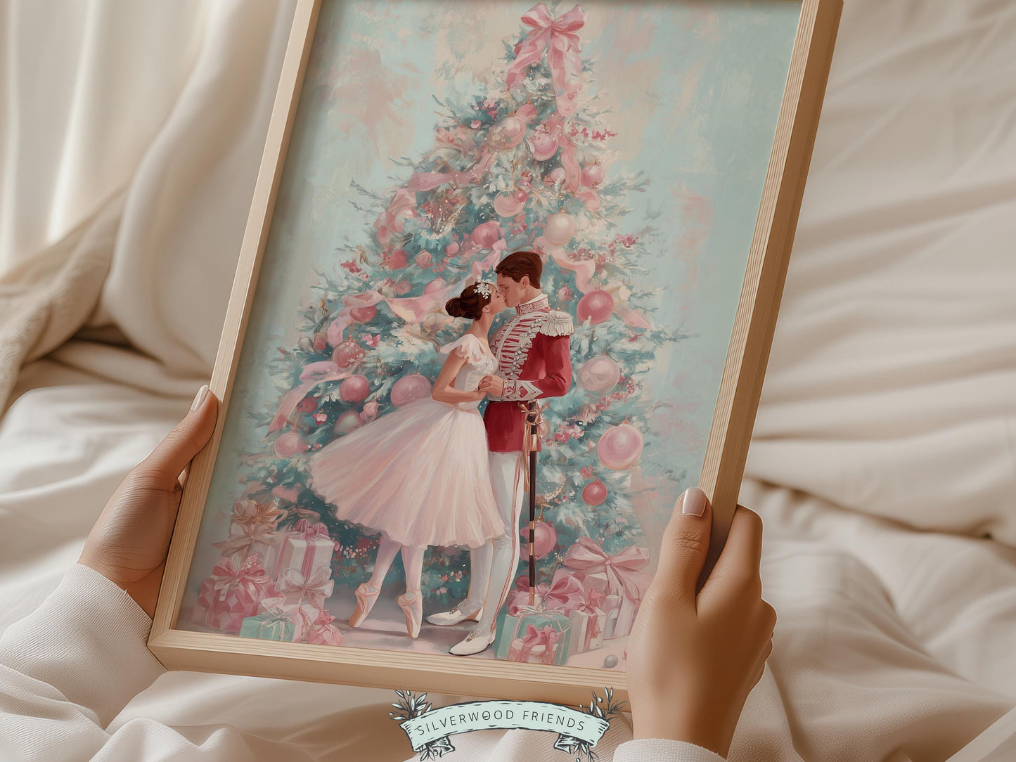 Nutcracker Ballet Christmas Print, Ballerina Christmas Printable Wall Art Poster, Pastel Festive Vintage Holiday Decor, Digital Download