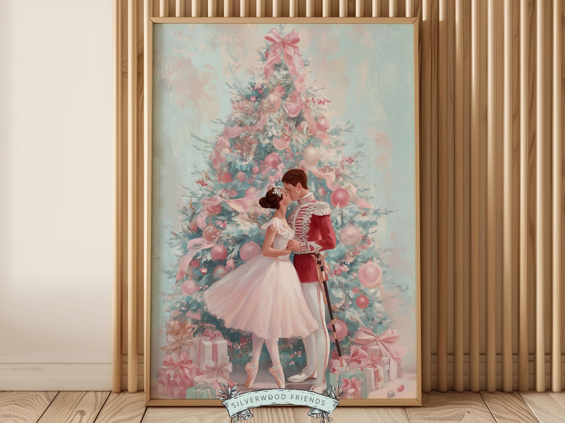 Nutcracker Ballet Christmas Print, Ballerina Christmas Printable Wall Art Poster, Pastel Festive Vintage Holiday Decor, Digital Download