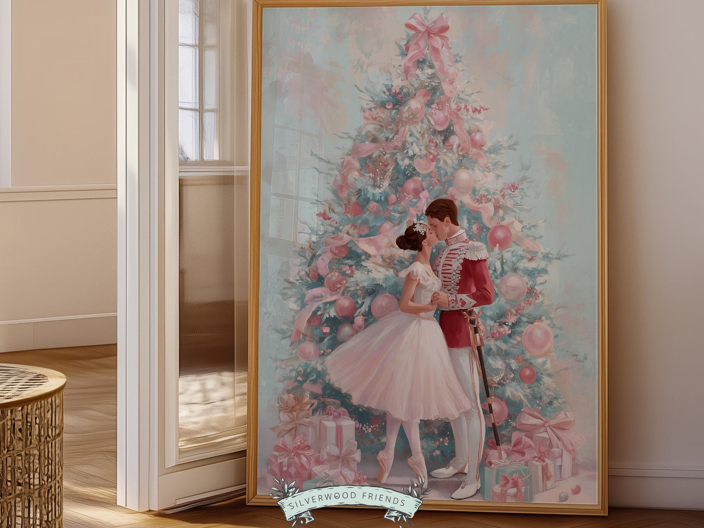 Nutcracker Ballet Christmas Print, Ballerina Christmas Printable Wall Art Poster, Pastel Festive Vintage Holiday Decor, Digital Download