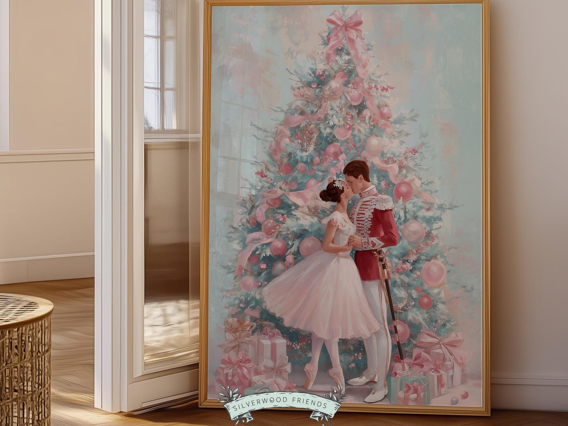 Nutcracker Ballet Christmas Print, Ballerina Christmas Printable Wall Art Poster, Pastel Festive Vintage Holiday Decor, Digital Download