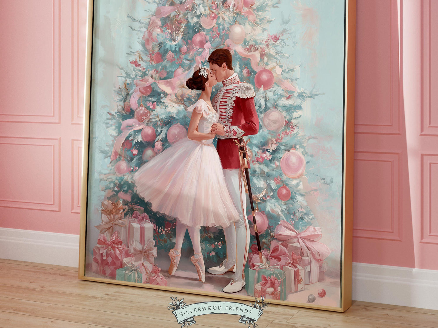 Nutcracker Ballet Christmas Print, Ballerina Christmas Printable Wall Art Poster, Pastel Festive Vintage Holiday Decor, Digital Download