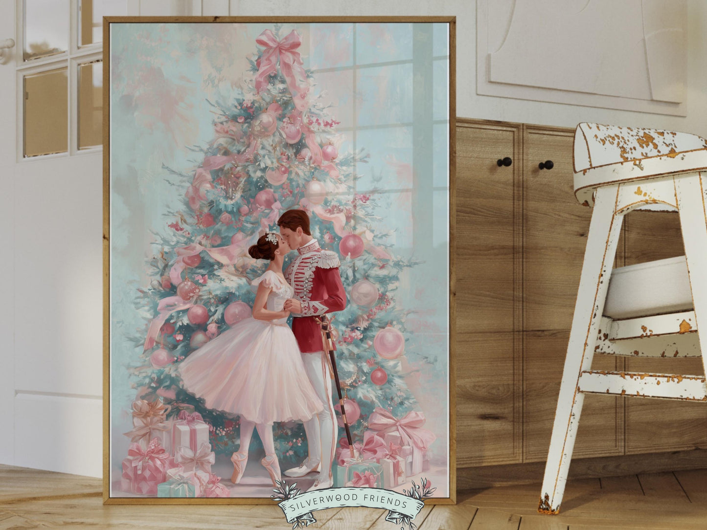 Nutcracker Ballet Christmas Print, Ballerina Christmas Printable Wall Art Poster, Pastel Festive Vintage Holiday Decor, Digital Download