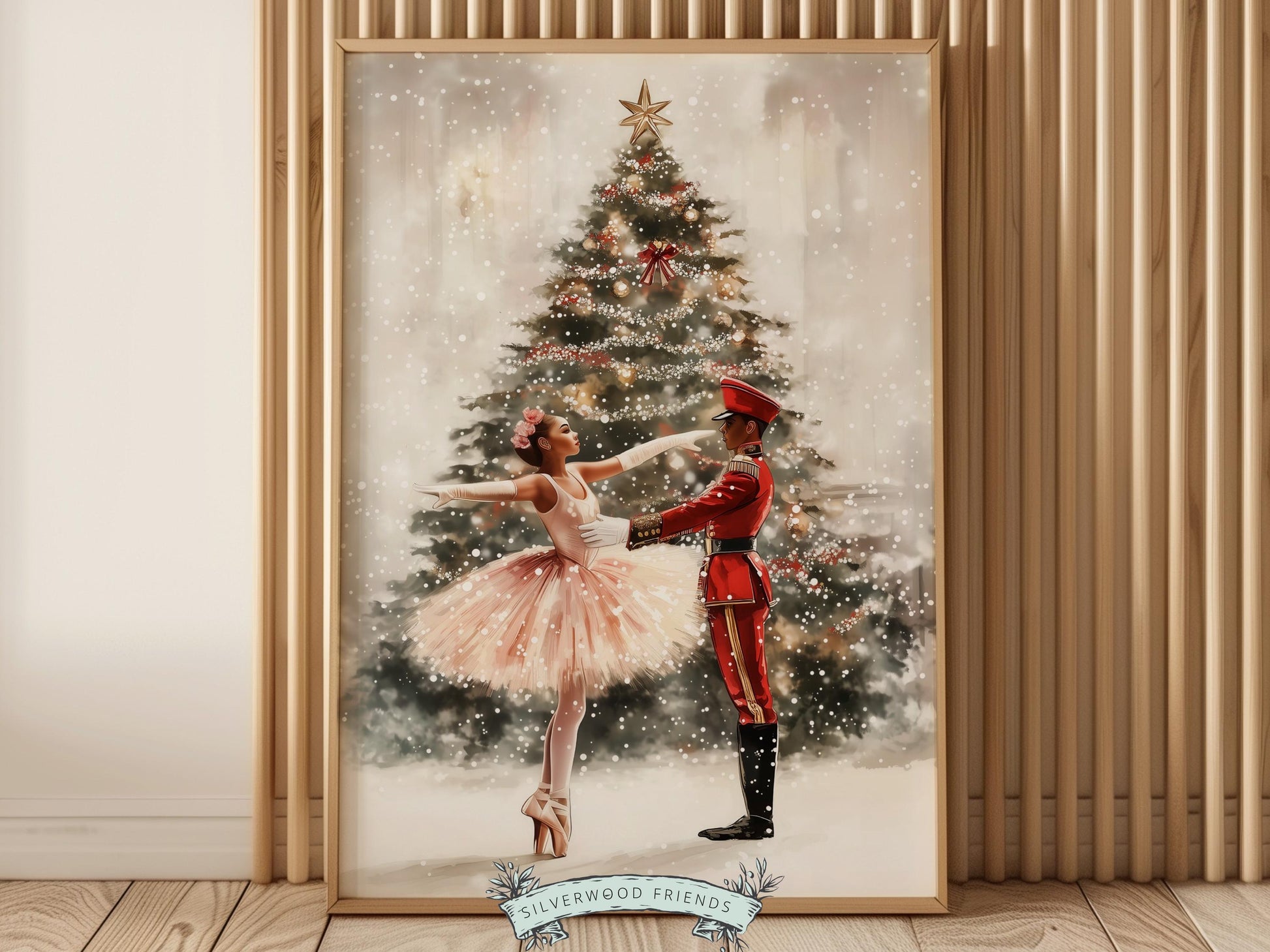 Nutcracker Ballet Christmas Print, African American Ballerina Nutcracker Christmas Printable Wall Art, Black Girl Wall Decor Digital Print