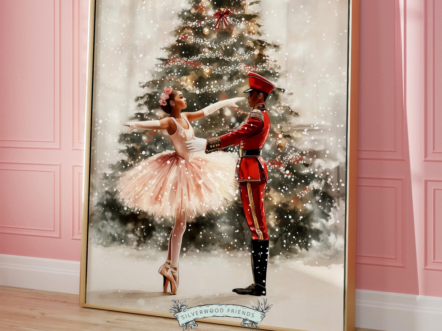Nutcracker Ballet Christmas Print, African American Ballerina Nutcracker Christmas Printable Wall Art, Black Girl Wall Decor Digital Print