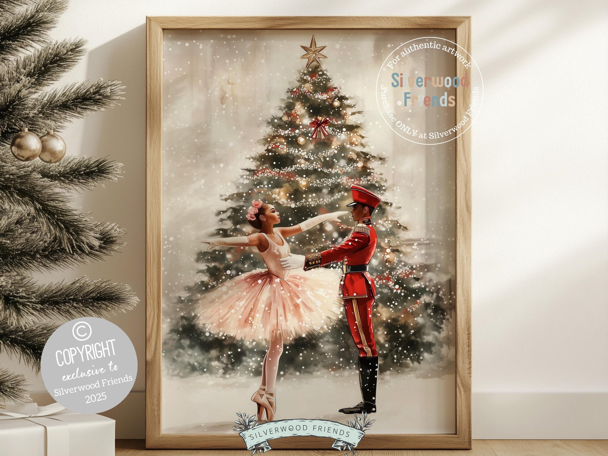Nutcracker Ballet Christmas Print, African American Ballerina Nutcracker Christmas Printable Wall Art, Black Girl Wall Decor Digital Print