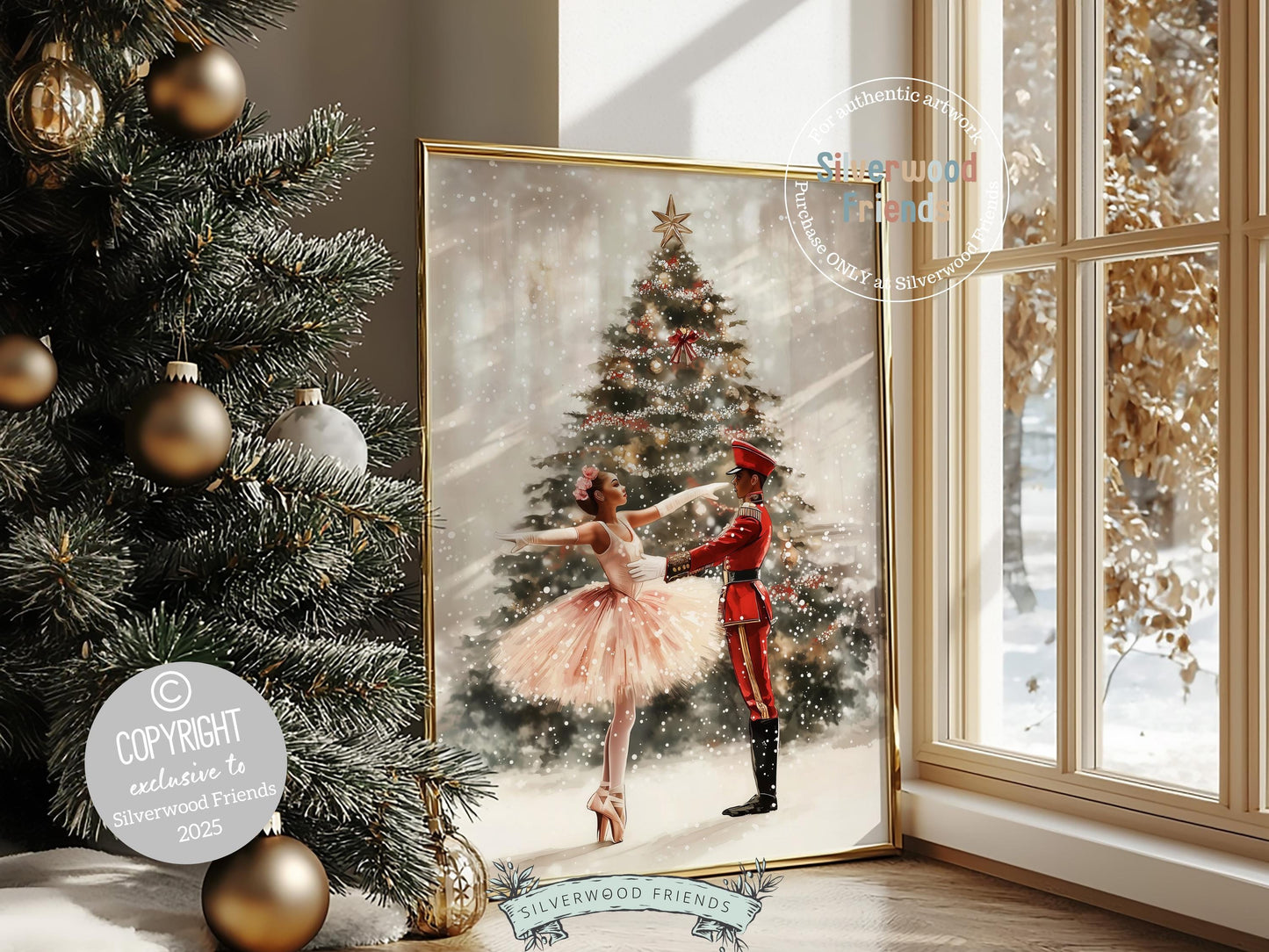 Nutcracker Ballet Christmas Print, African American Ballerina Nutcracker Christmas Printable Wall Art, Black Girl Wall Decor Digital Print