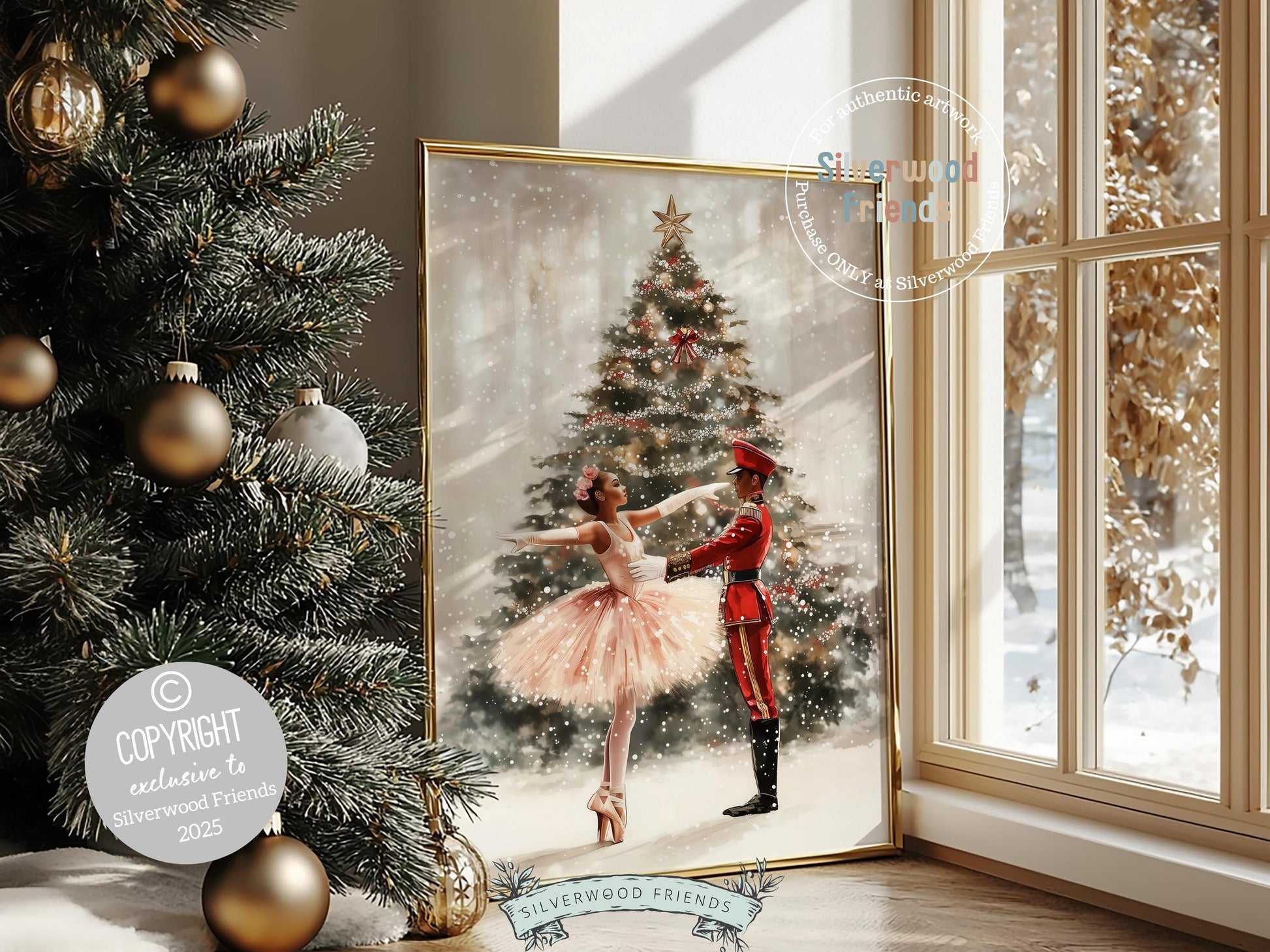 Nutcracker Ballet Christmas Print, African American Ballerina Nutcracker Christmas Printable Wall Art, Black Girl Wall Decor Digital Print