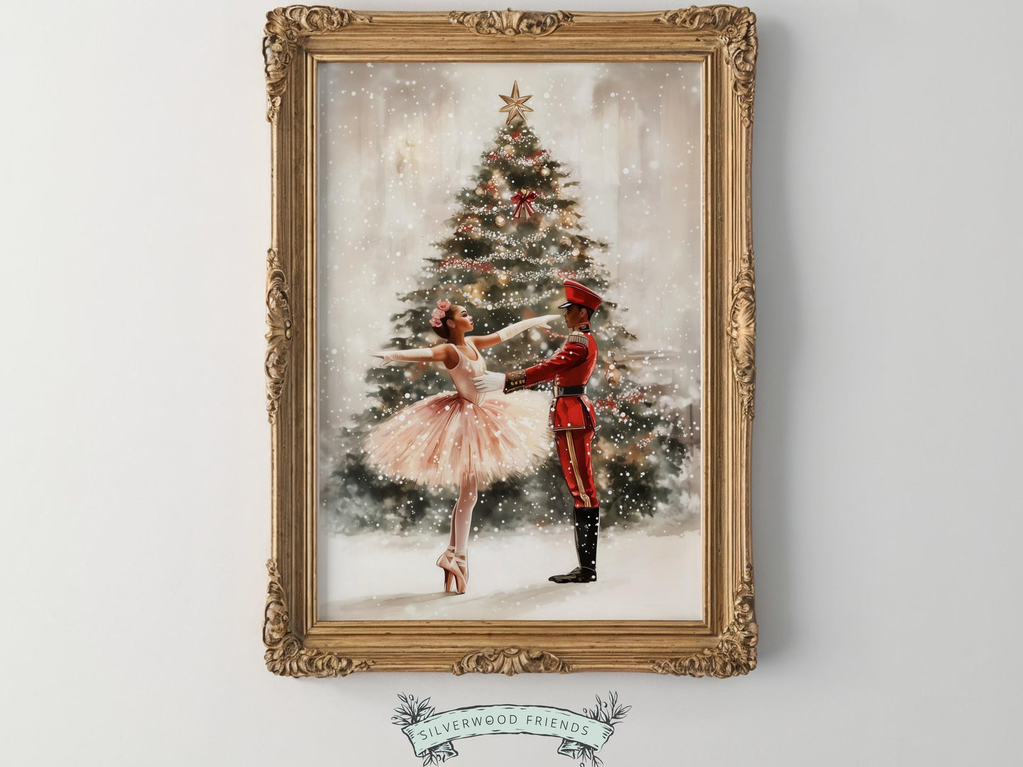 Nutcracker Ballet Christmas Print, African American Ballerina Nutcracker Christmas Printable Wall Art, Black Girl Wall Decor Digital Print
