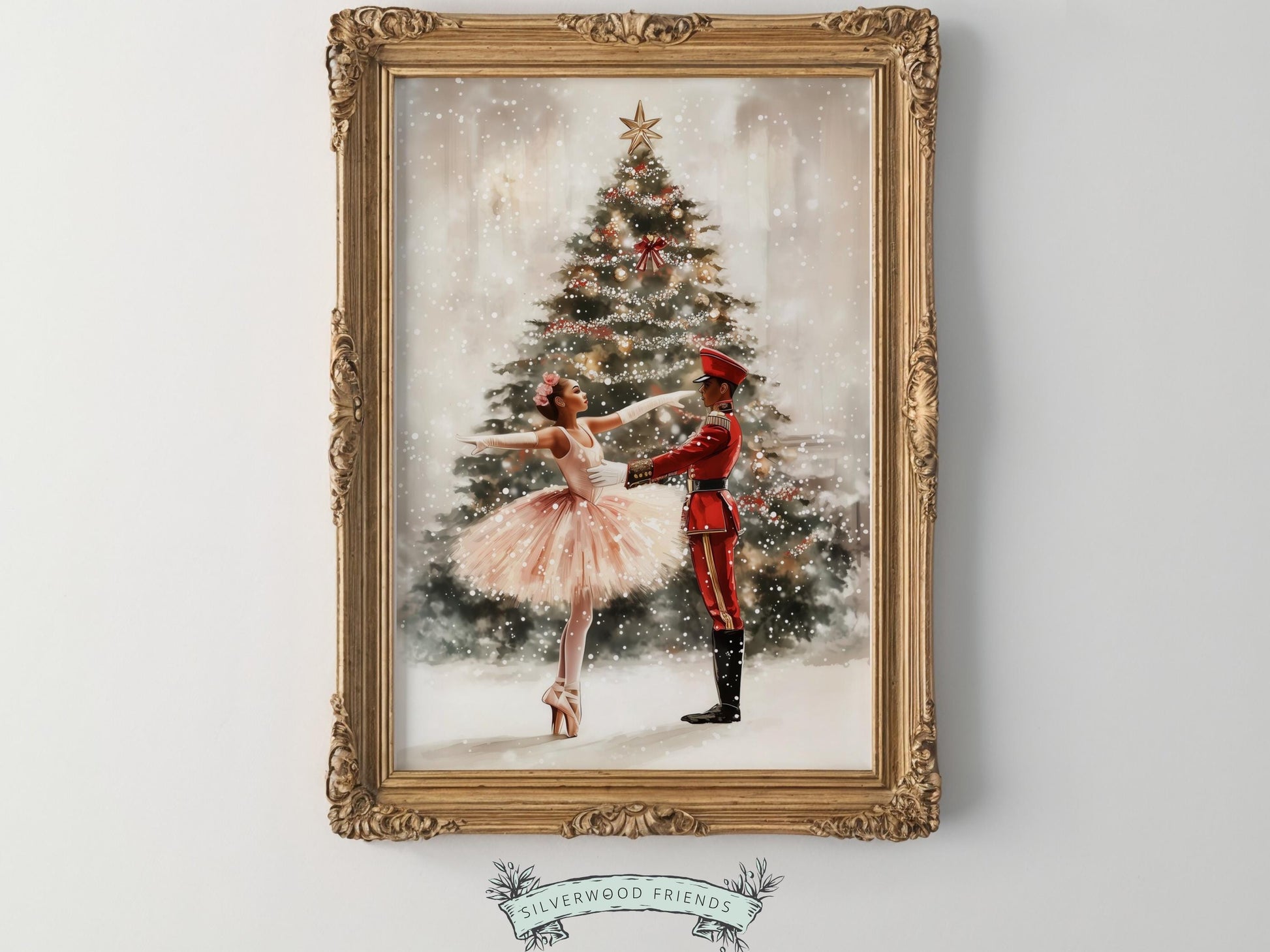 Nutcracker Ballet Christmas Print, African American Ballerina Nutcracker Christmas Printable Wall Art, Black Girl Wall Decor Digital Print