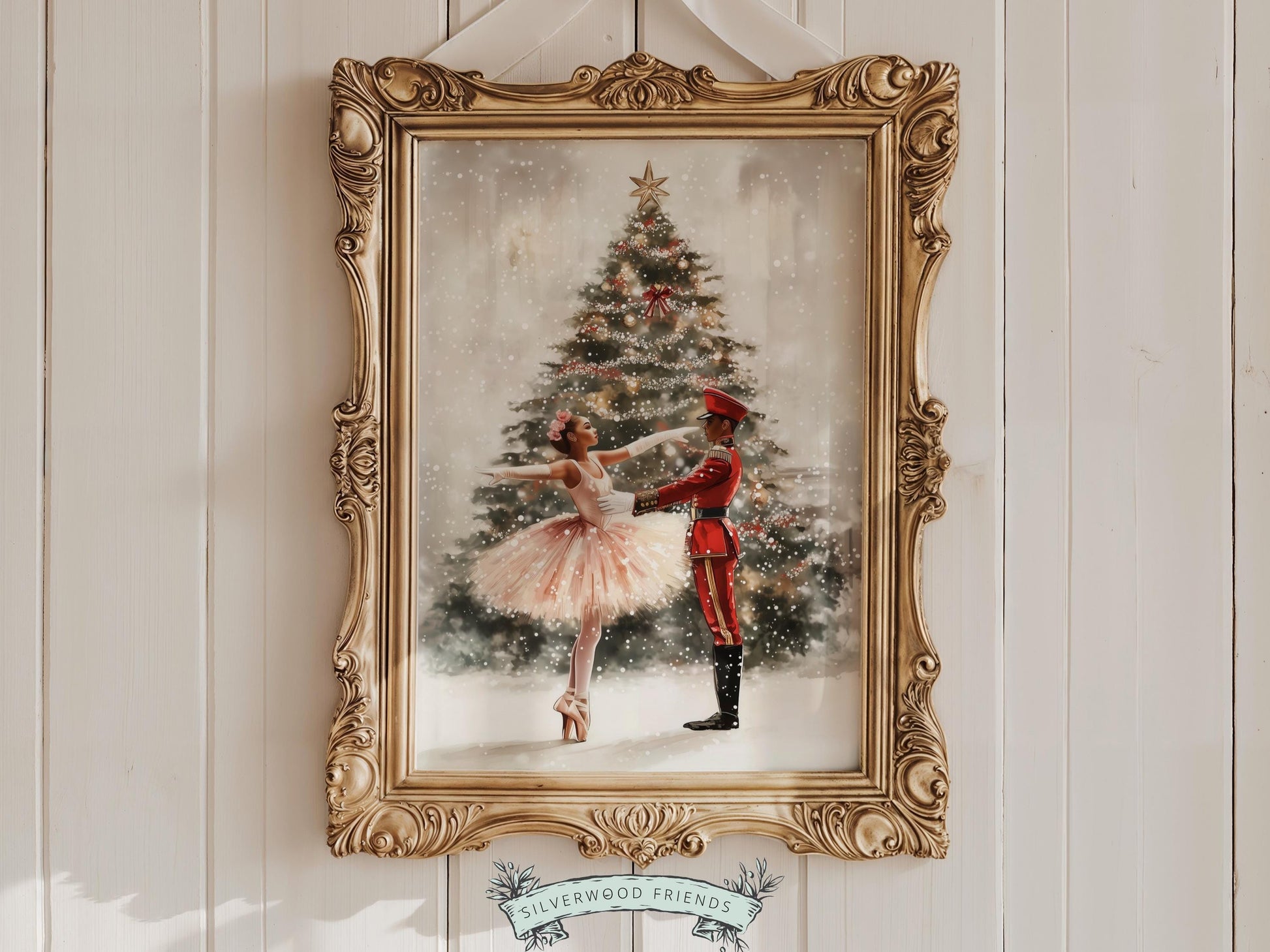 Nutcracker Ballet Christmas Print, African American Ballerina Nutcracker Christmas Printable Wall Art, Black Girl Wall Decor Digital Print