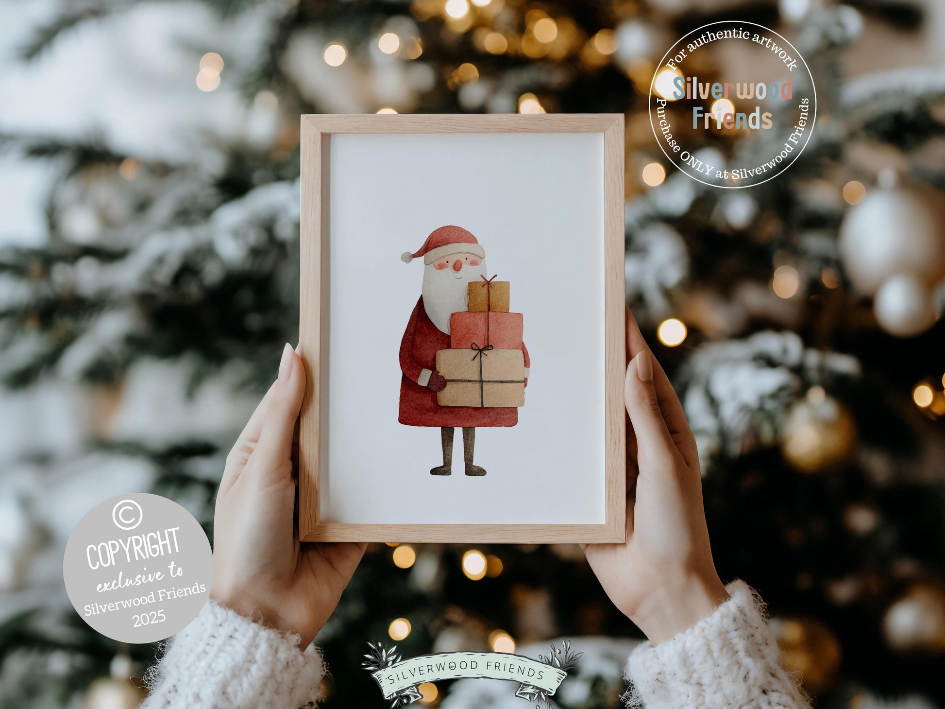 Set of 3 Christmas Prints, Watercolour Santa Sleigh Printable Wall Art, Festive Christmas Tree Holiday Decor Digital Print