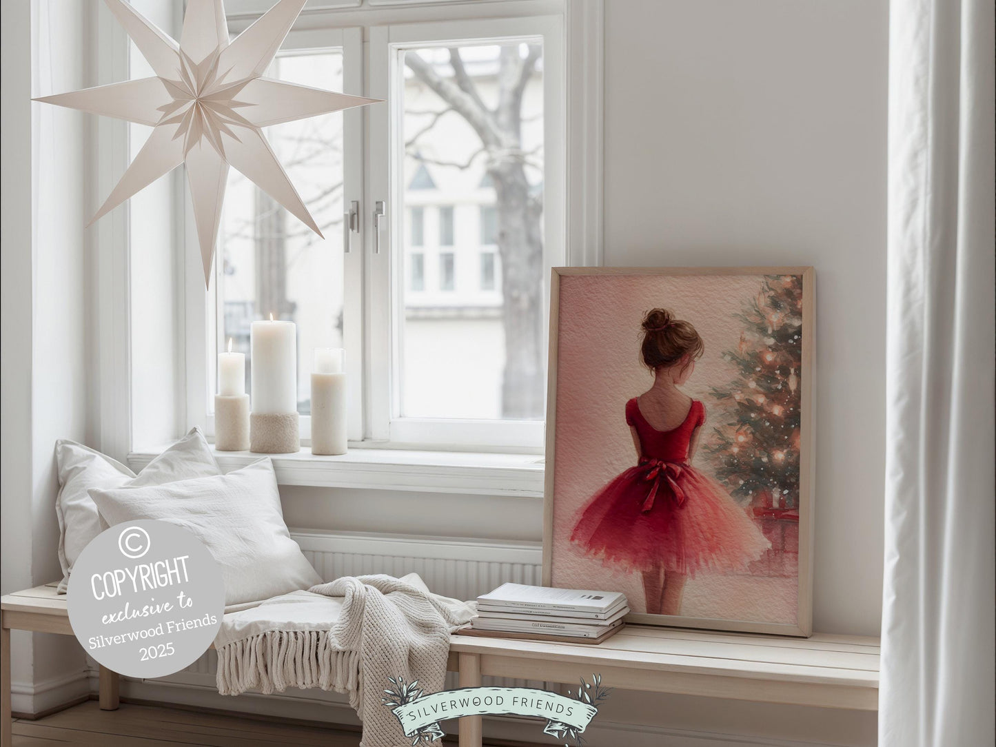 Set of 3 Ballerina Christmas Prints, Watercolour Nutcracker Ballet Christmas Poster, Festive Christmas Tree Holiday Wall Decor Digital Print