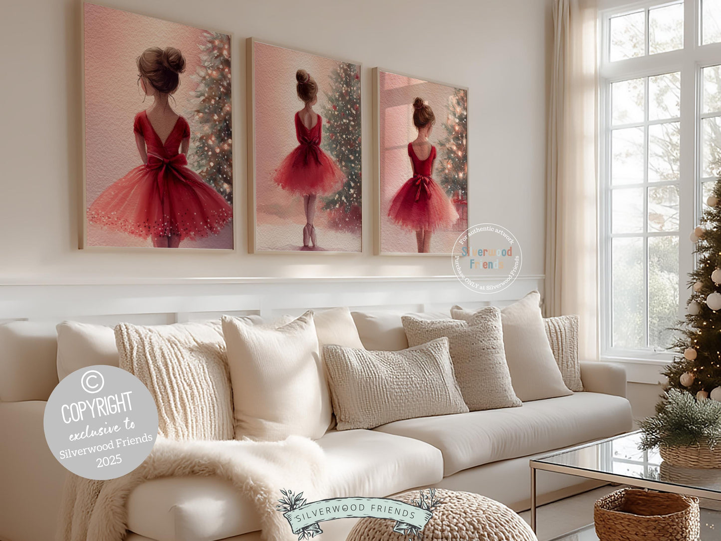 Set of 3 Ballerina Christmas Prints, Watercolour Nutcracker Ballet Christmas Poster, Festive Christmas Tree Holiday Wall Decor Digital Print