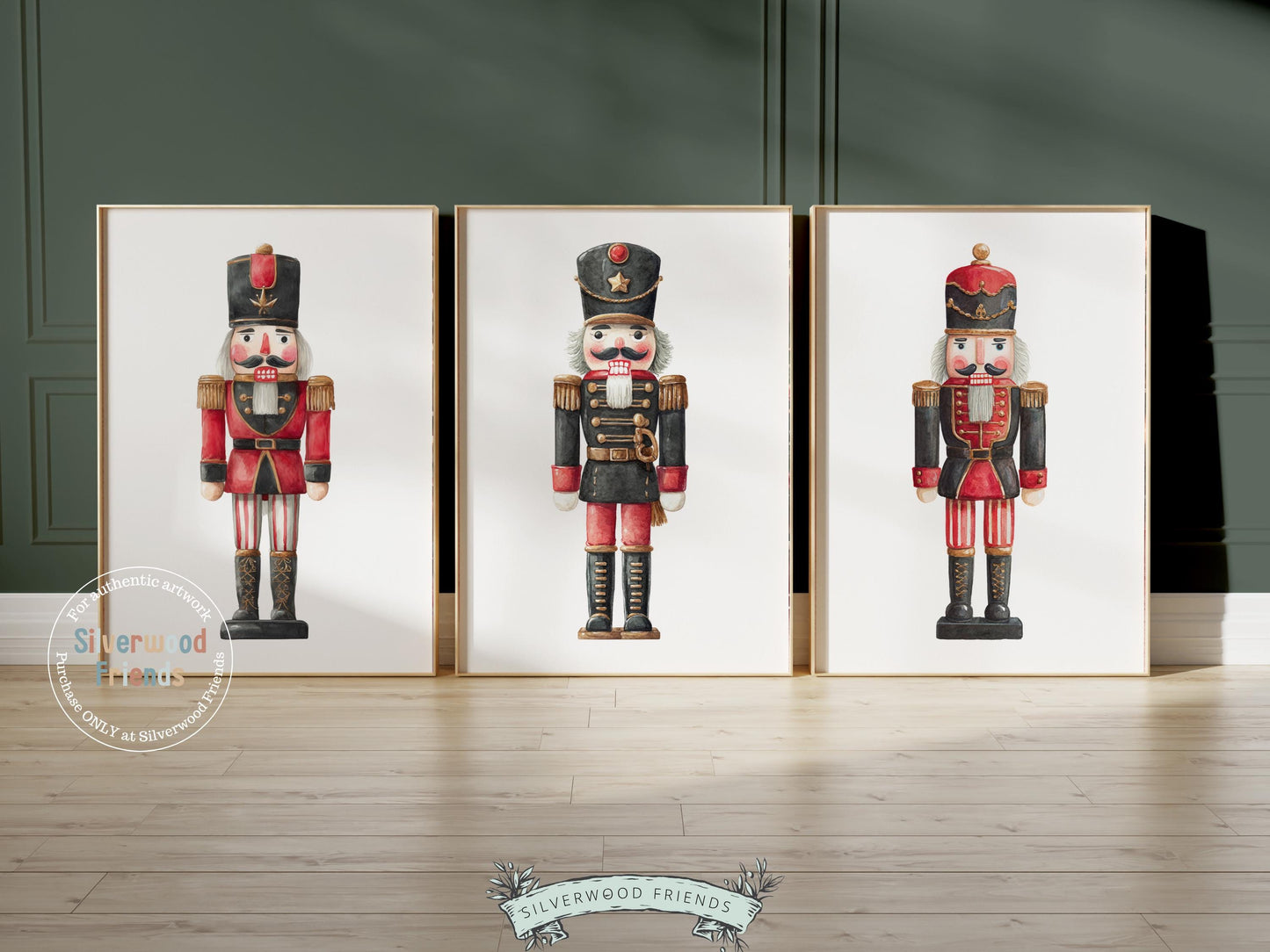 Set of 3 Christmas Nutcracker Prints, Watercolour Vintage Nutcracker Poster, Festive Christmas Holiday Wall Decor Digital Print