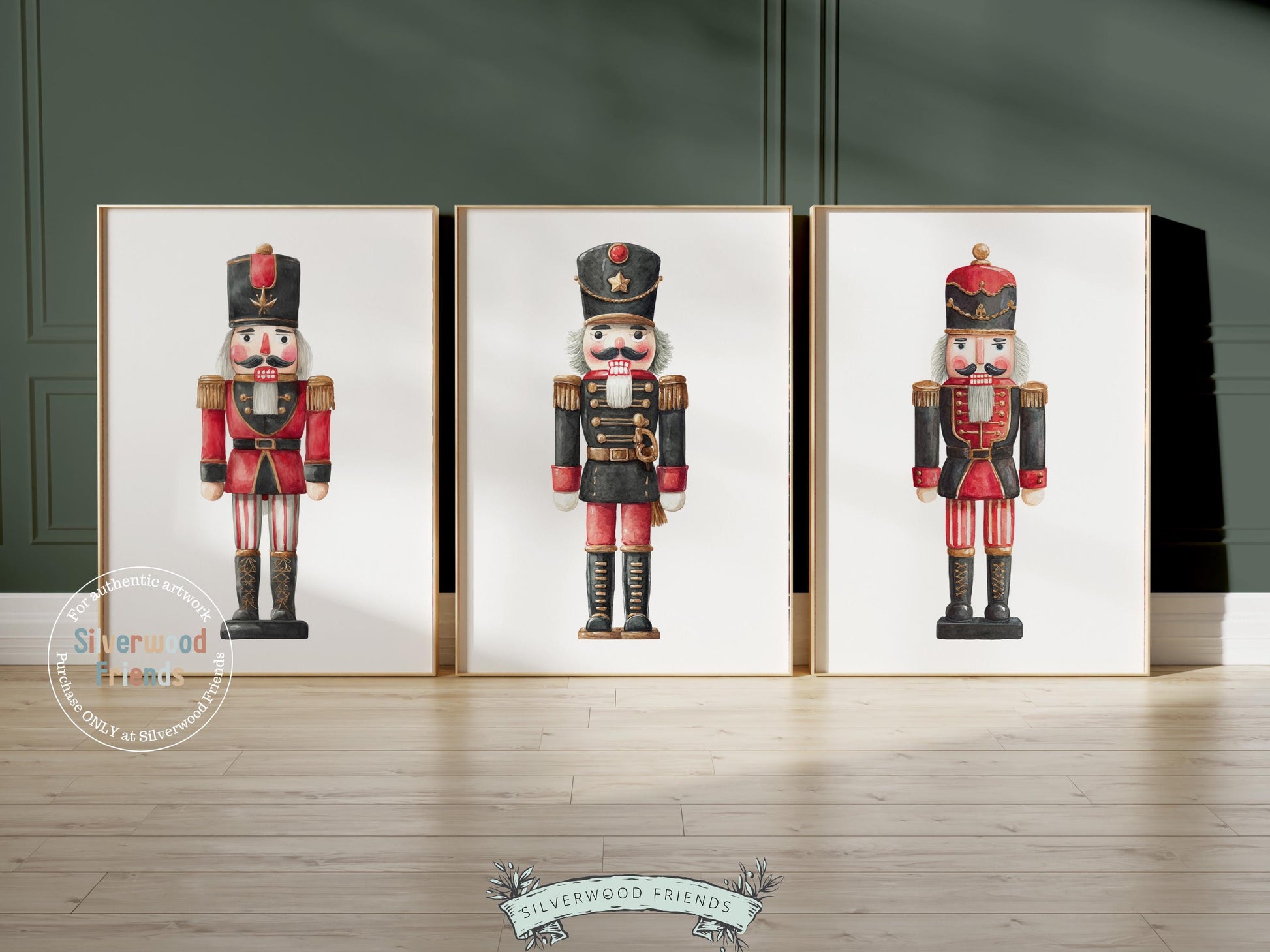 Set of 3 Christmas Nutcracker Prints, Watercolour Vintage Nutcracker Poster, Festive Christmas Holiday Wall Decor Digital Print