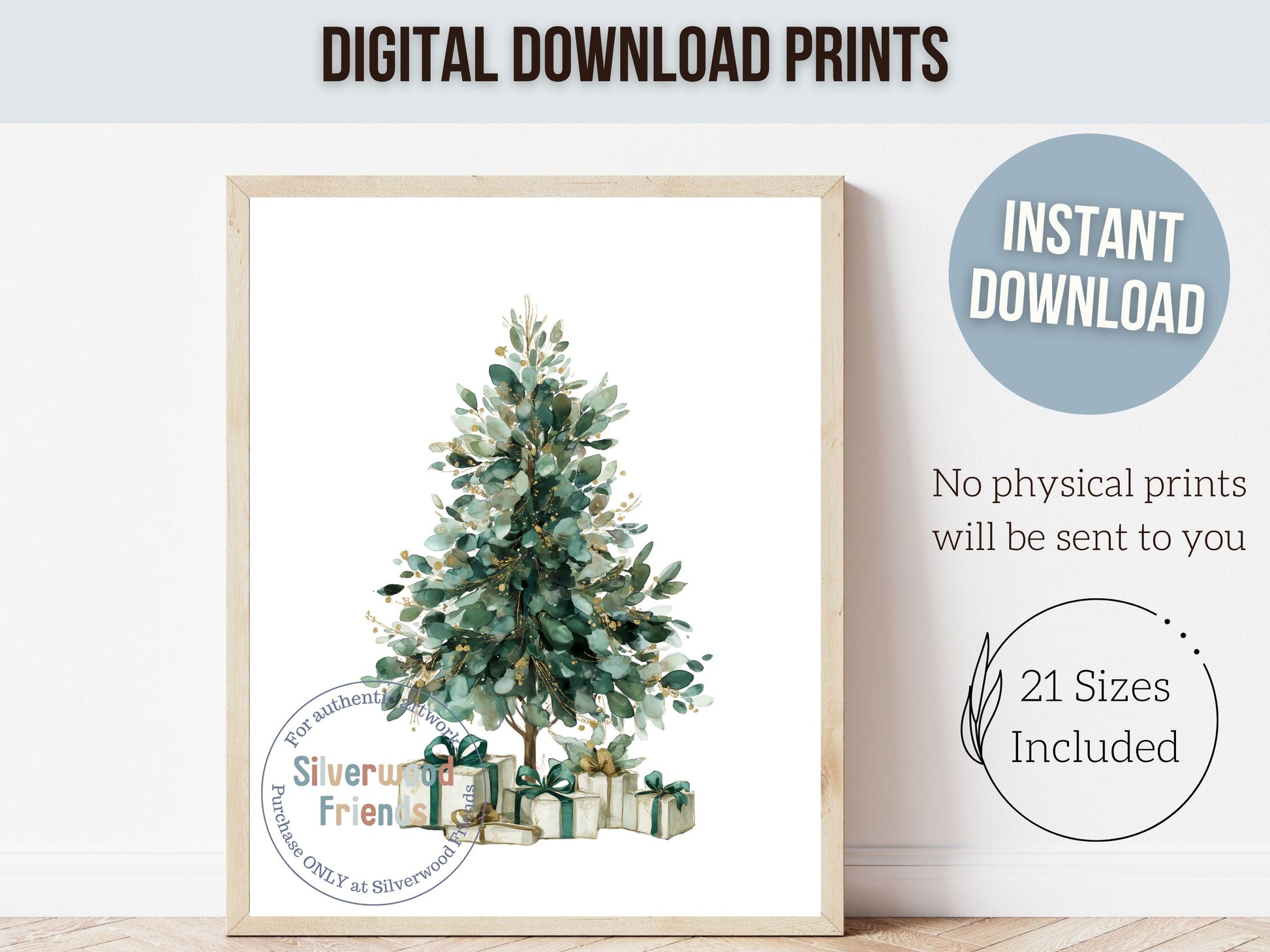 Set of 3 Vintage Christmas Prints, Emerald Green Festive Printable Wall Art, Mistletoe Painting, Christmas Tree Poster Digital Print