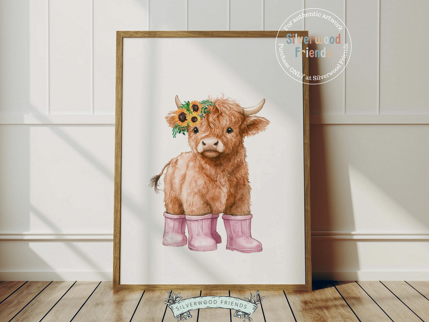 Highland Cow Nursery Print, Baby Girl Pink Highland Cow Sunflower Nursery Decor Gift, Baby Girl Farm Bedroom Floral Wall Decor Digital Print