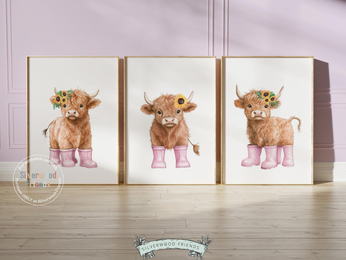 Highland Cow Nursery Print, Baby Girl Pink Highland Cow Sunflower Nursery Decor Gift, Baby Girl Farm Bedroom Floral Wall Decor Digital Print