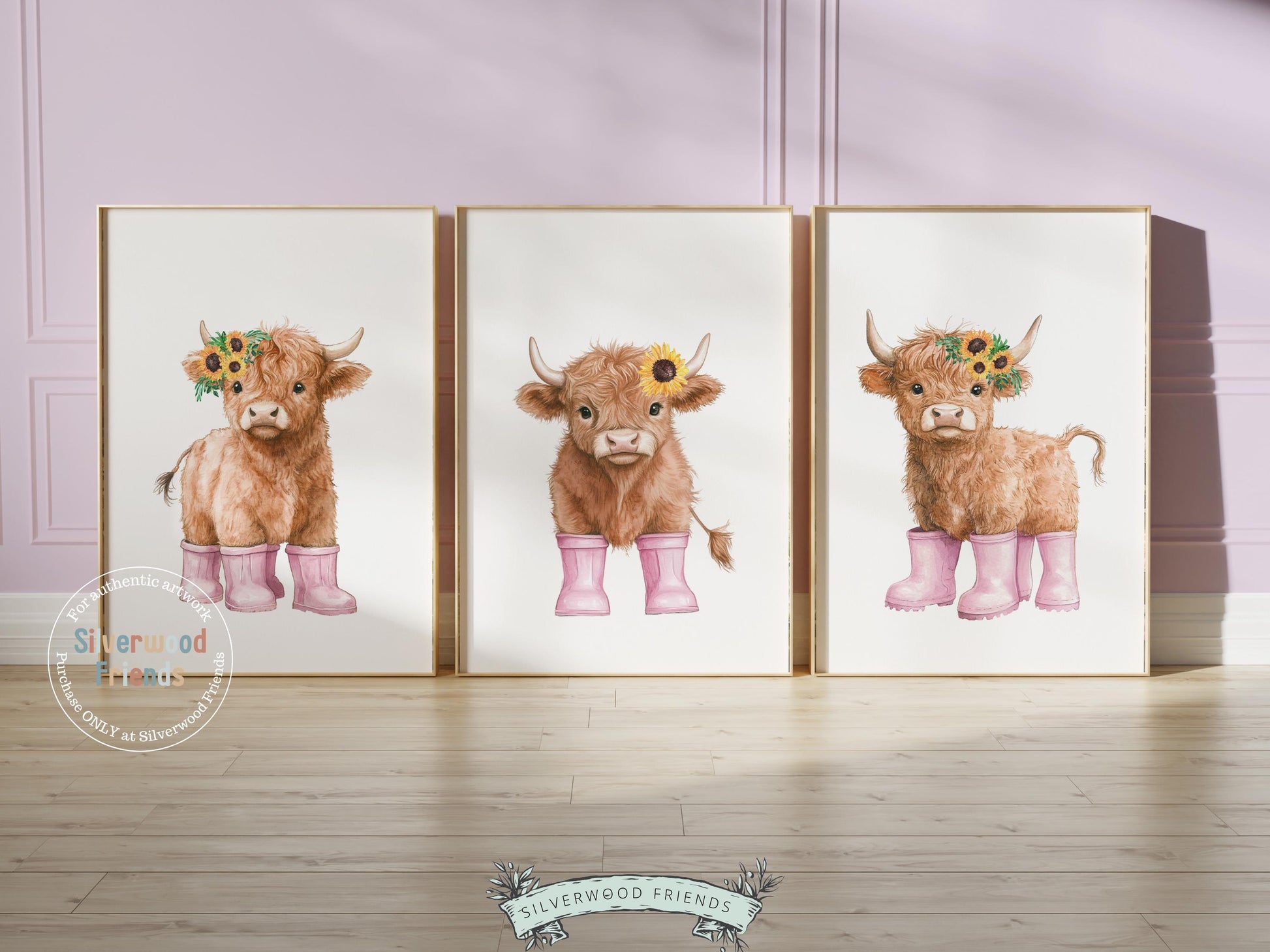 Highland Cow Nursery Print, Baby Girl Pink Highland Cow Sunflower Nursery Decor Gift, Baby Girl Farm Bedroom Floral Wall Decor Digital Print