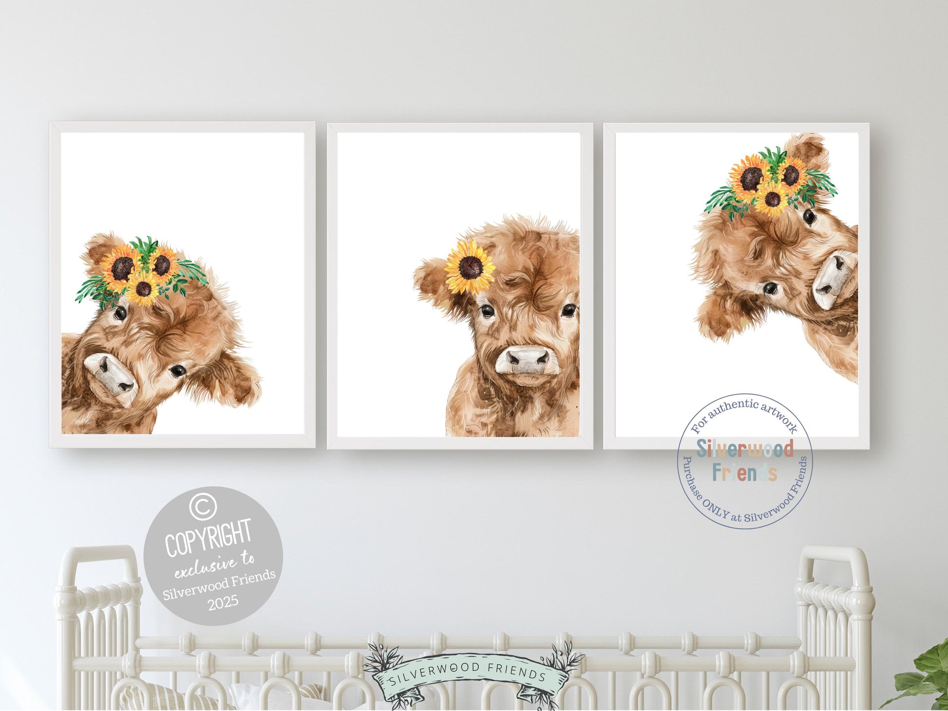 Peeking Highland Cow Sunflower Nursery Print, Highland Cow Sunflower Nursery Decor, Kids Farm Bedroom Wall Decor Digital Print