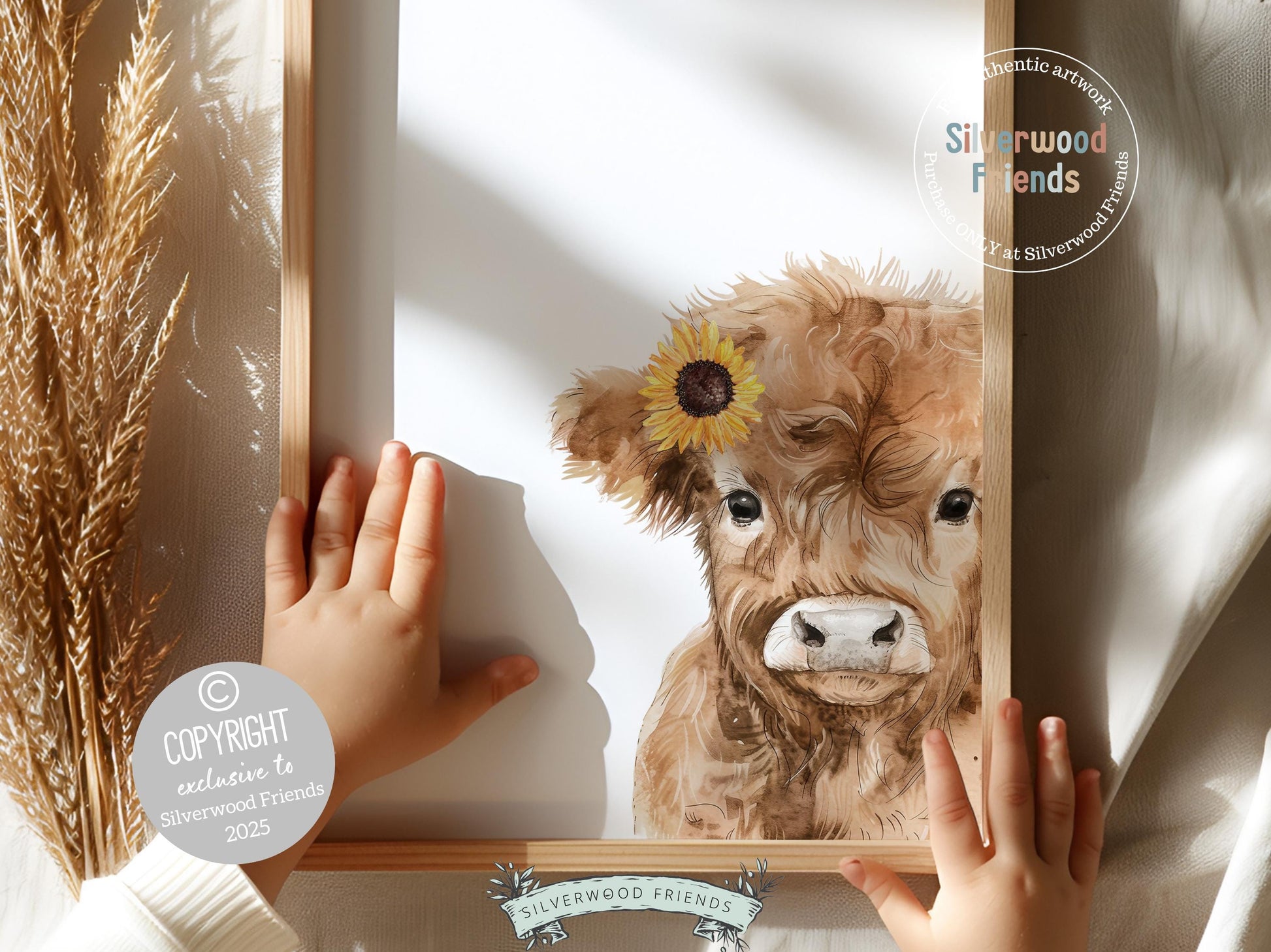 Peeking Highland Cow Sunflower Nursery Print, Highland Cow Sunflower Nursery Decor, Kids Farm Bedroom Wall Decor Digital Print