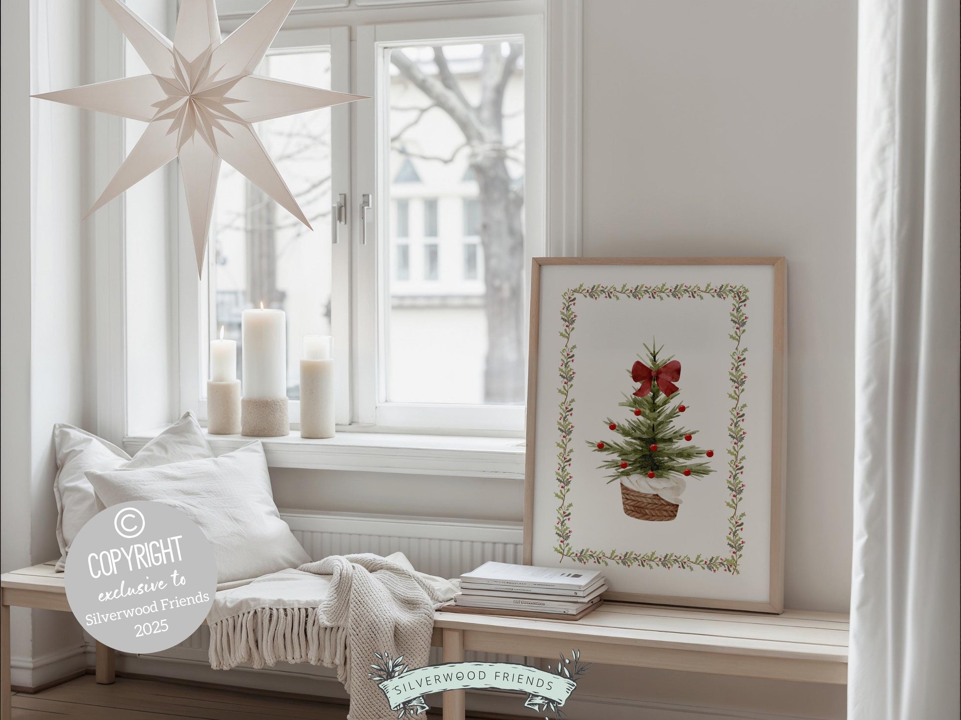 Set of 3 Christmas Holiday Prints, Pastel Coquette Bow Christmas Printable Wall Art Posters, Digital Download Print