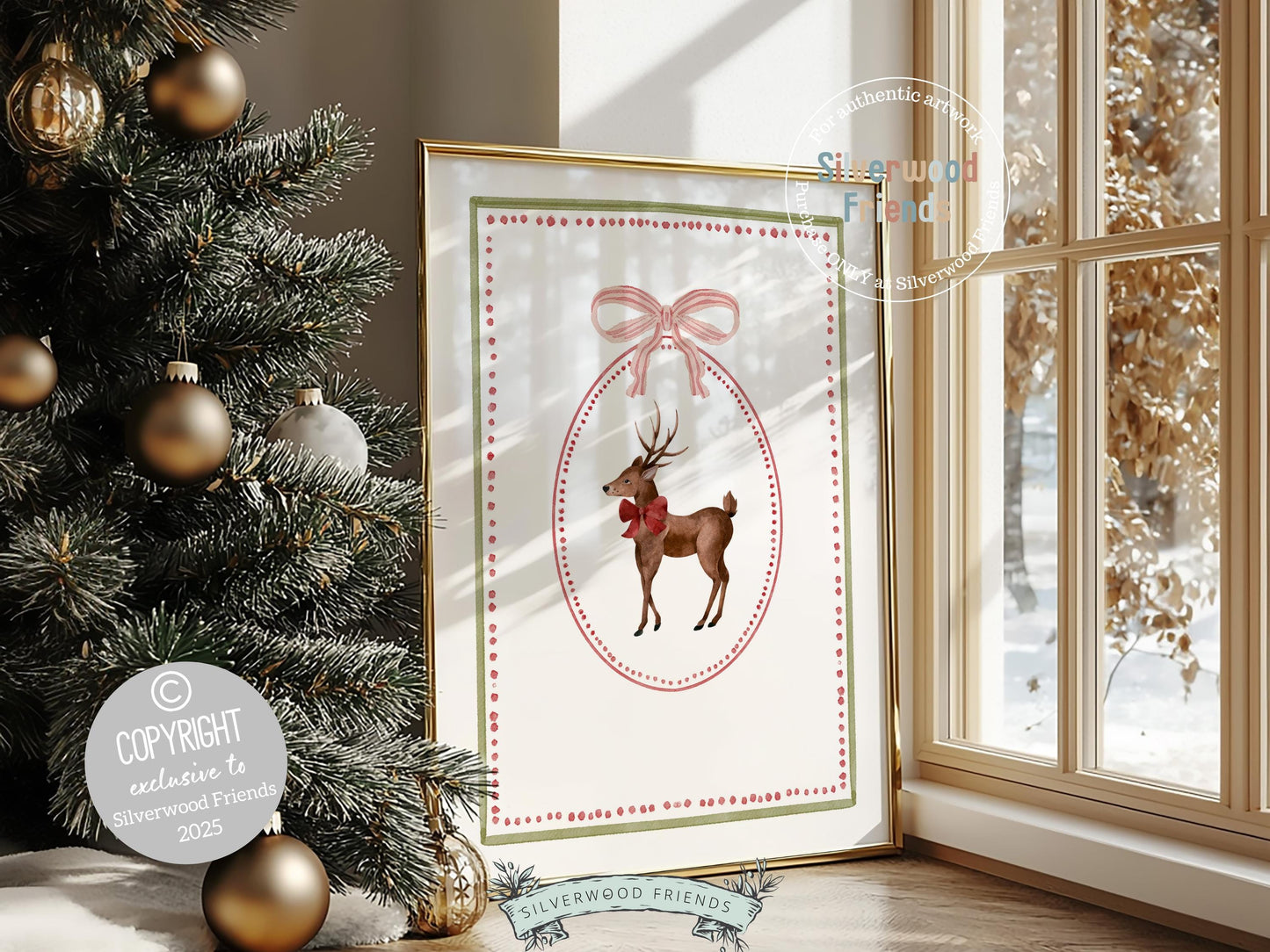 Set of 3 Christmas Holiday Prints, Pastel Coquette Bow Christmas Printable Wall Art Posters, Digital Download Print