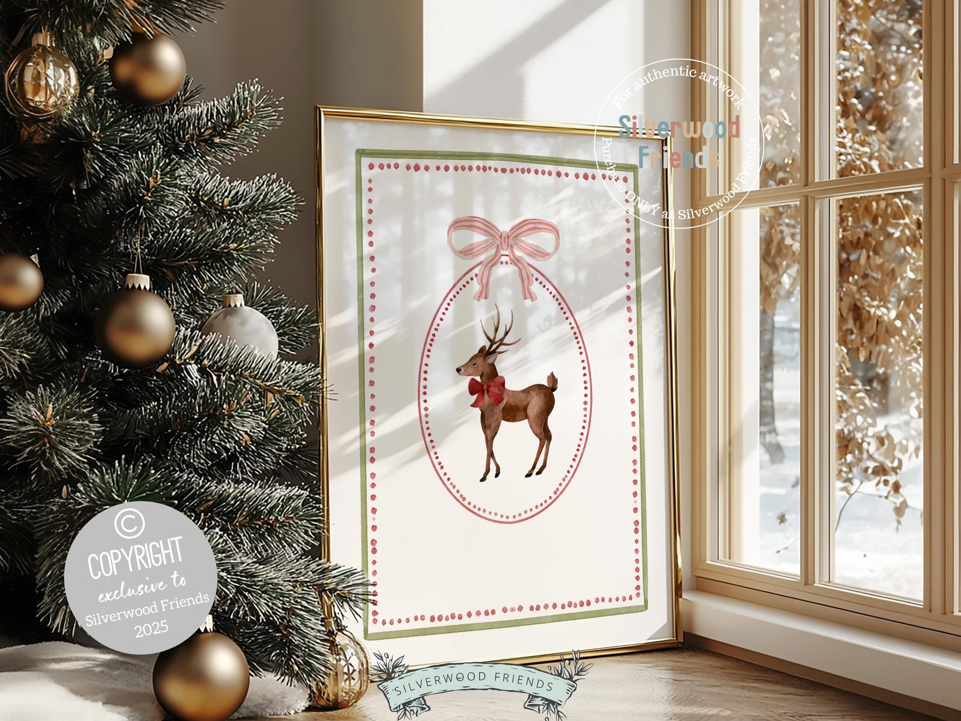 Set of 3 Christmas Holiday Prints, Pastel Coquette Bow Christmas Printable Wall Art Posters, Digital Download Print