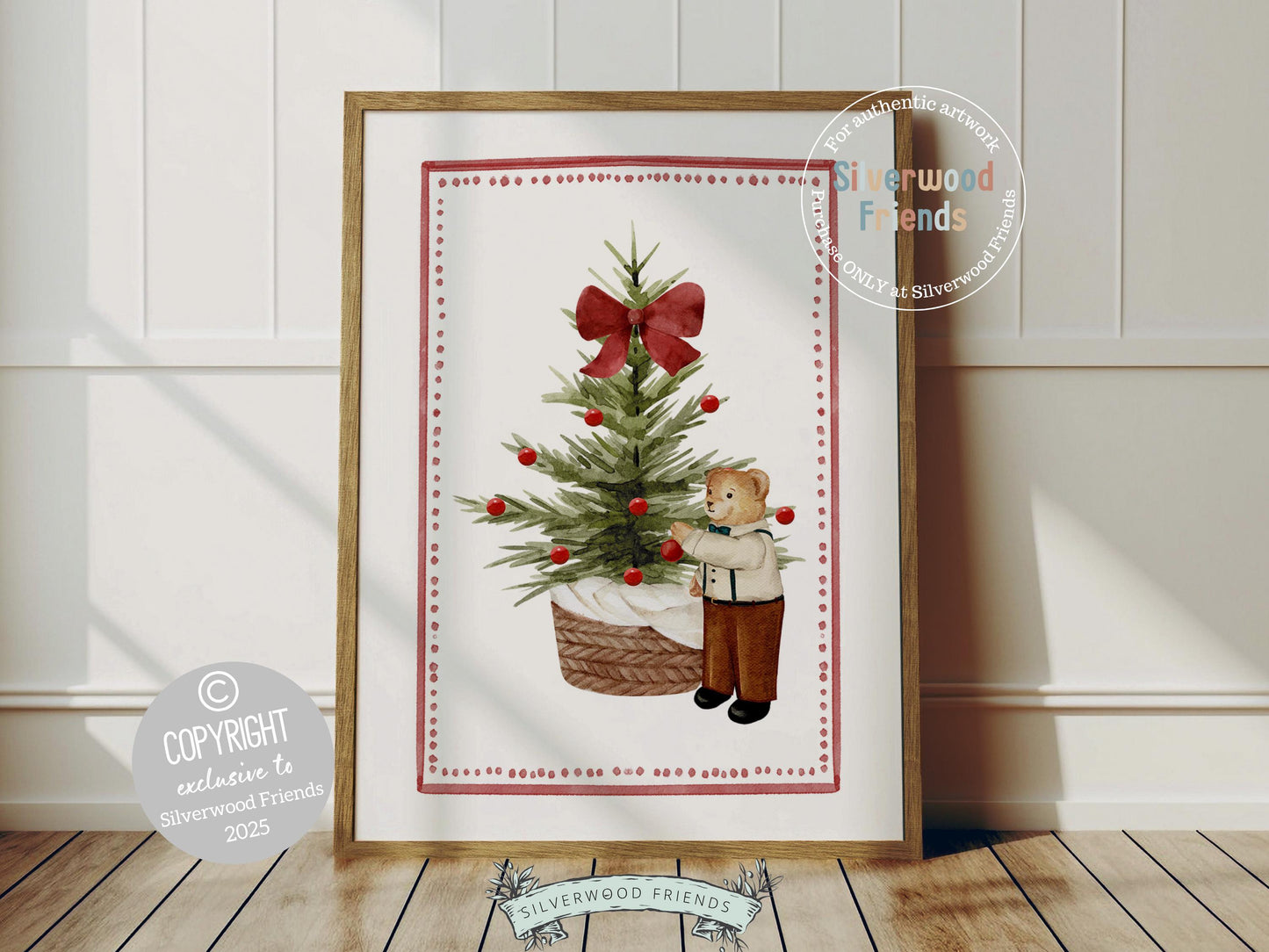 Set of 3 Christmas Holiday Prints, Kids Teddy Bear Christmas Printable Wall Art Posters, Festive Nursery Decor Digital Download Print